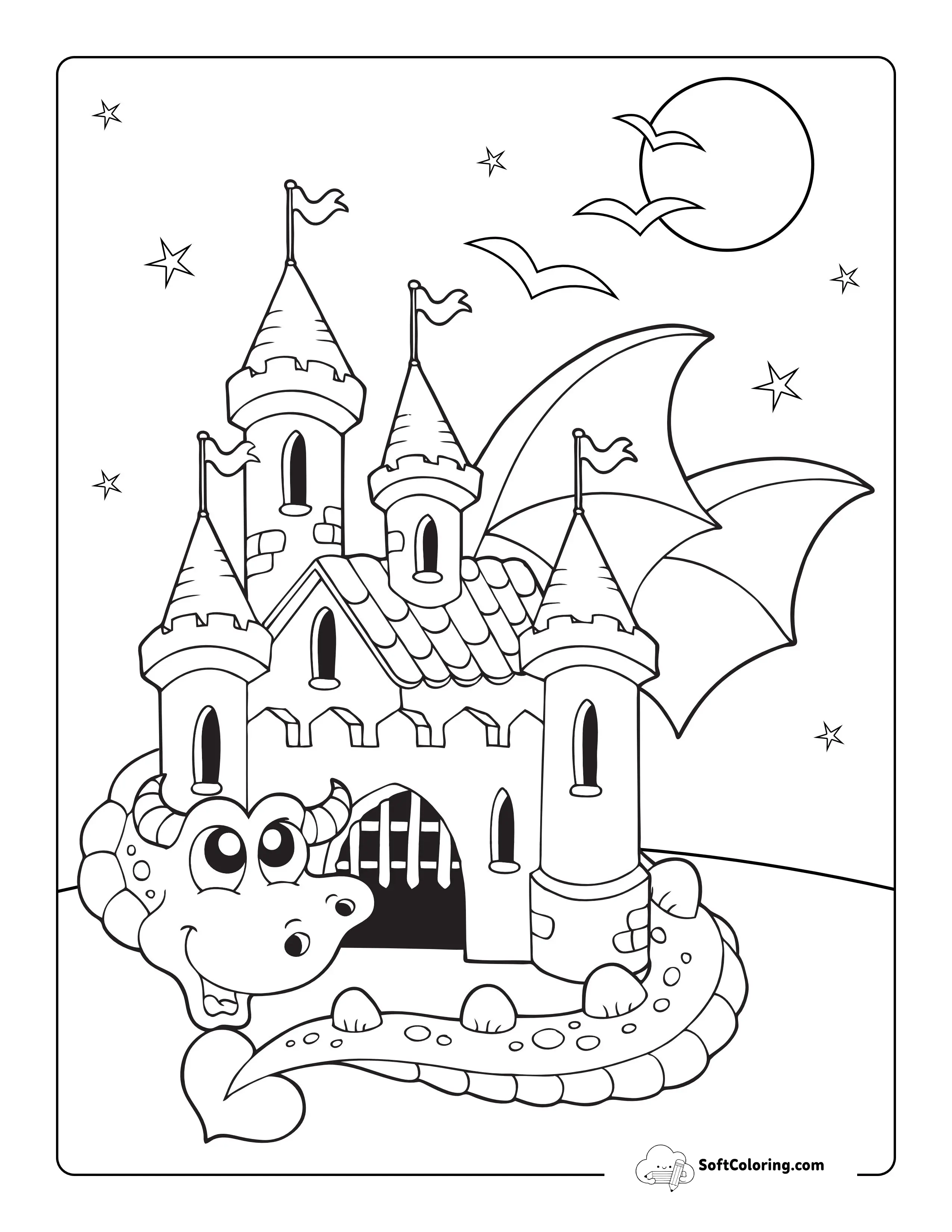 Dragon Protecting Castle Picture To Color