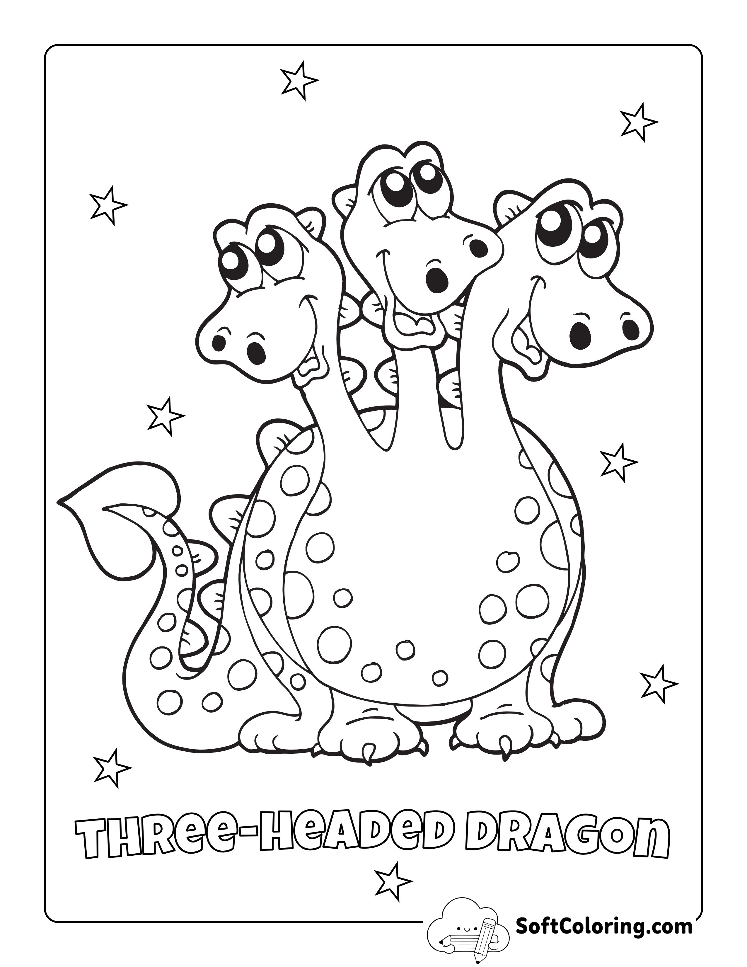 Cute Three-headed Dragon Cartoon
