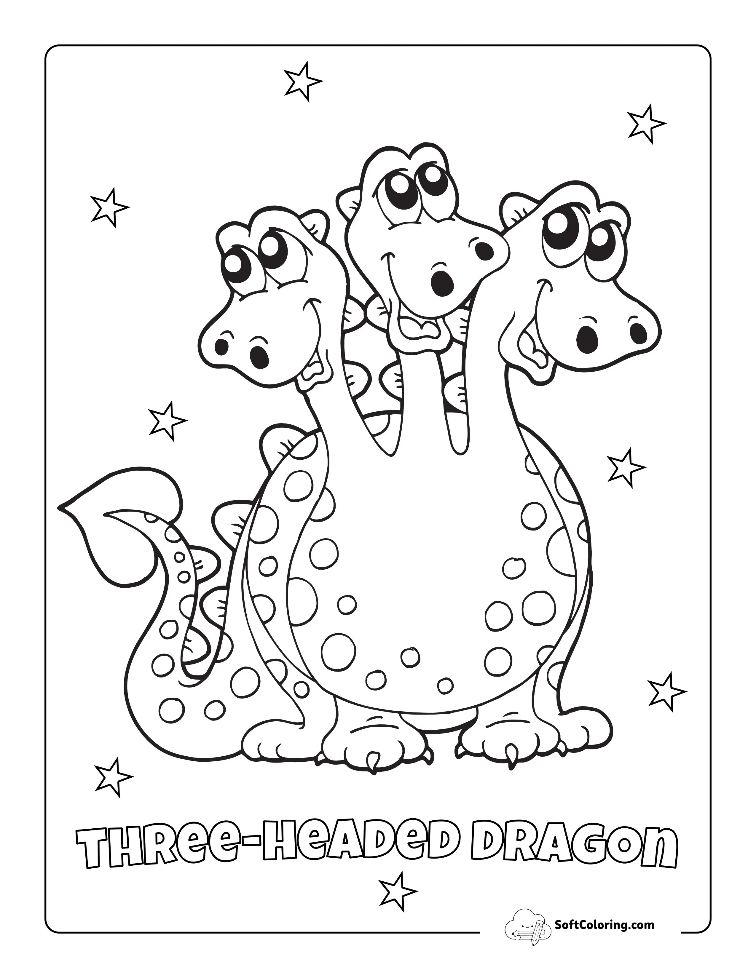 Cute Three-Headed Dragon Cartoon