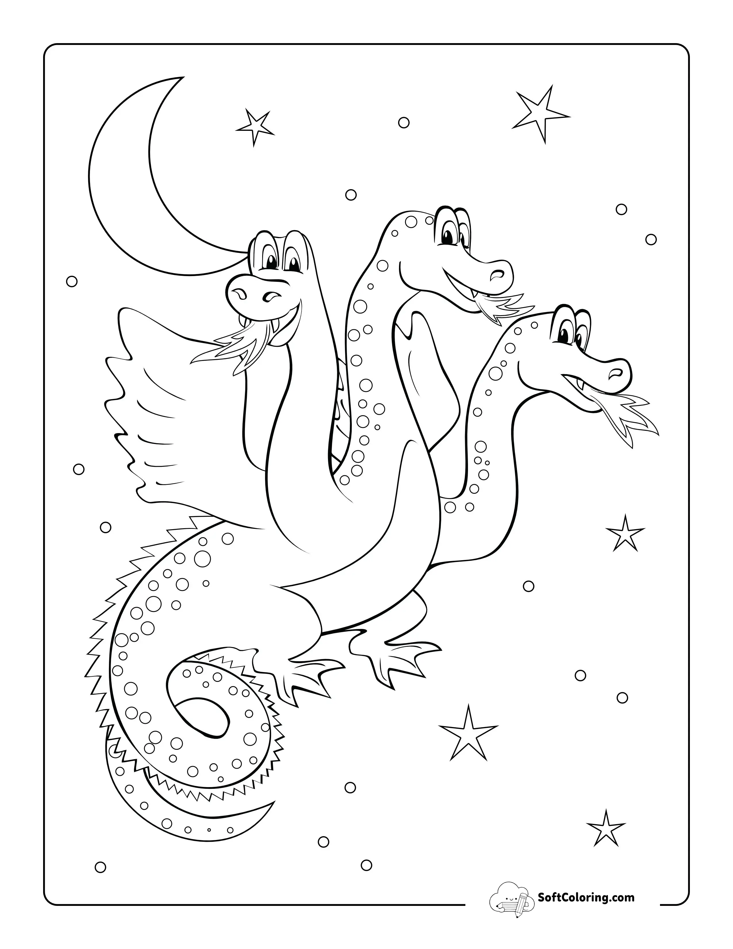 Three-Headed Dragon Flying At Night