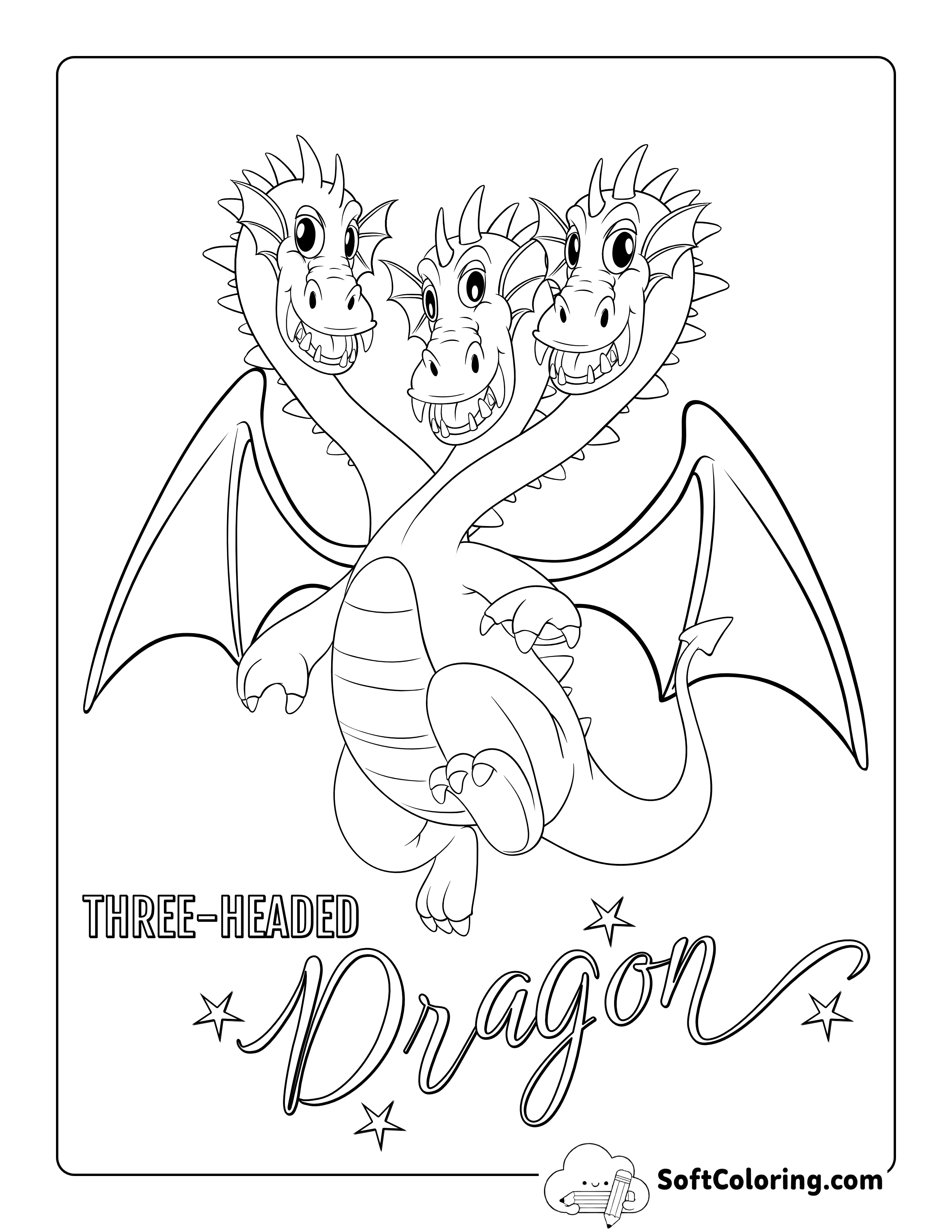 Fierce Three-headed Dragon Picture to Color