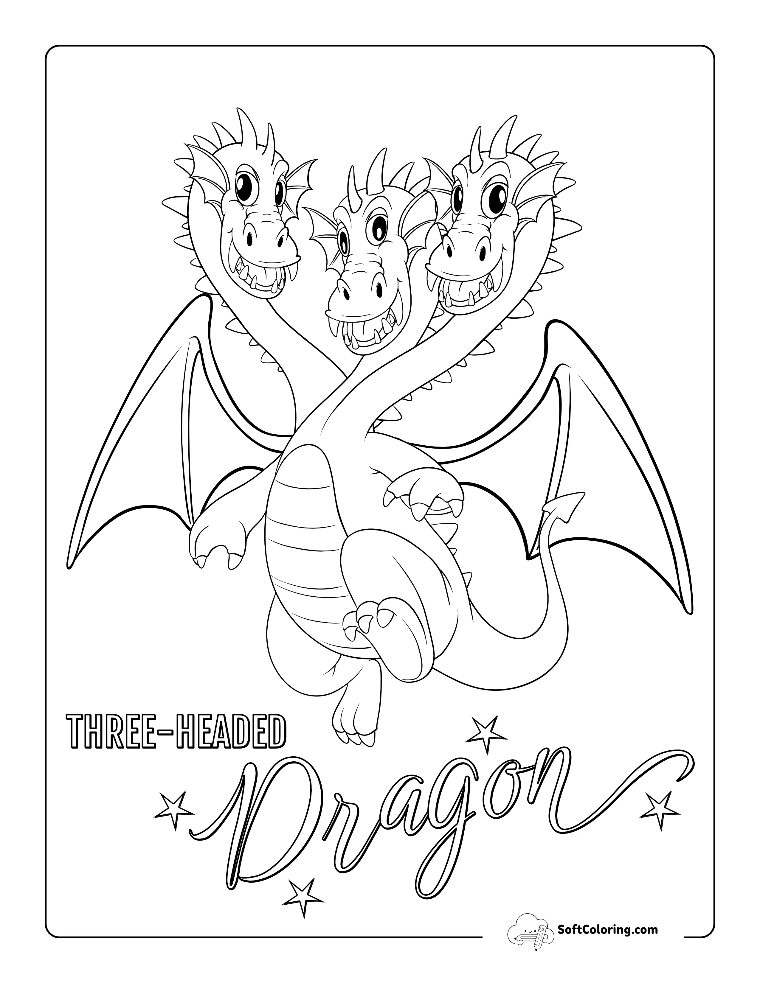 Fierce Three-Headed Dragon Picture To Color