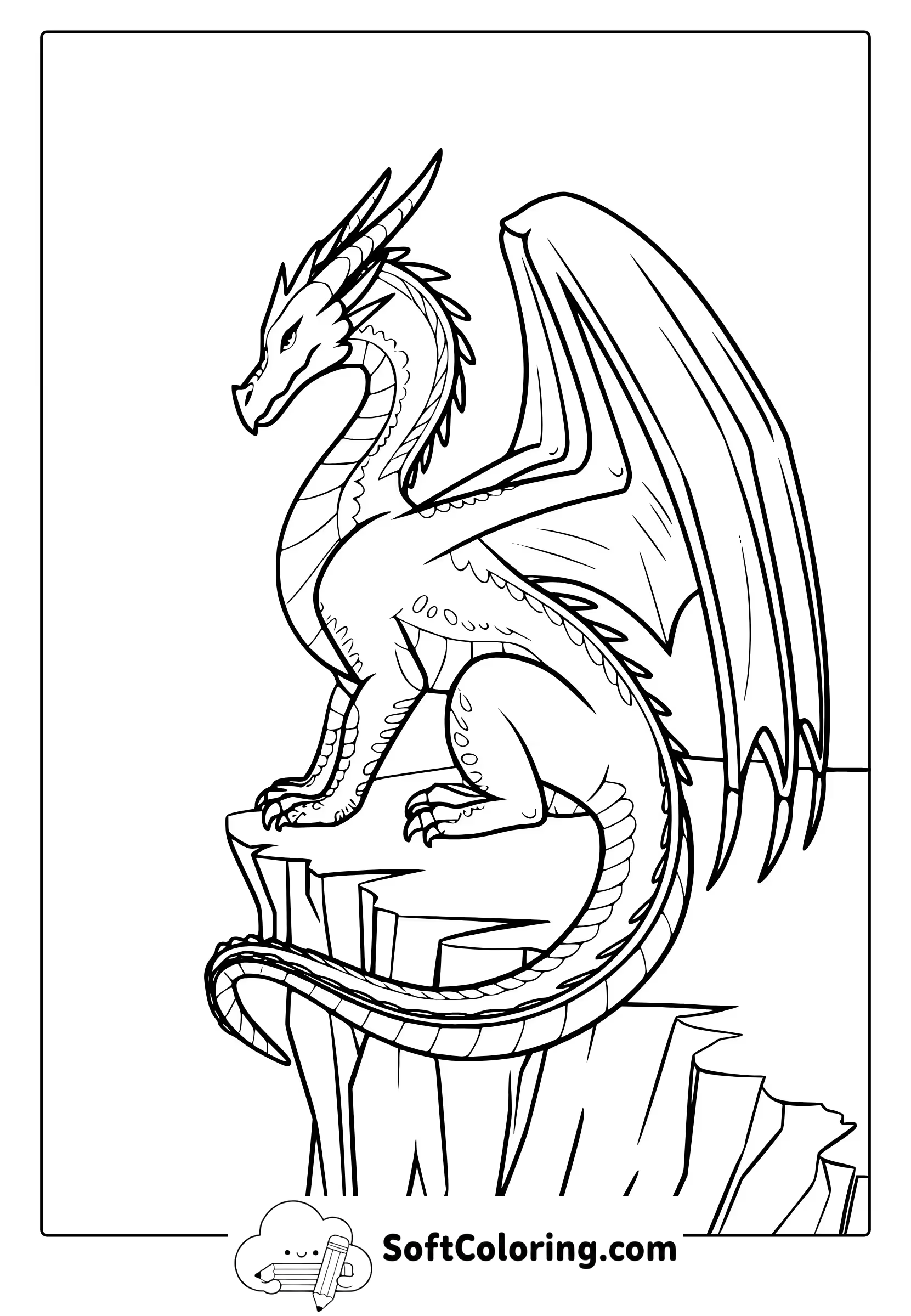 Dragon Perched on a Cliff Coloring Page