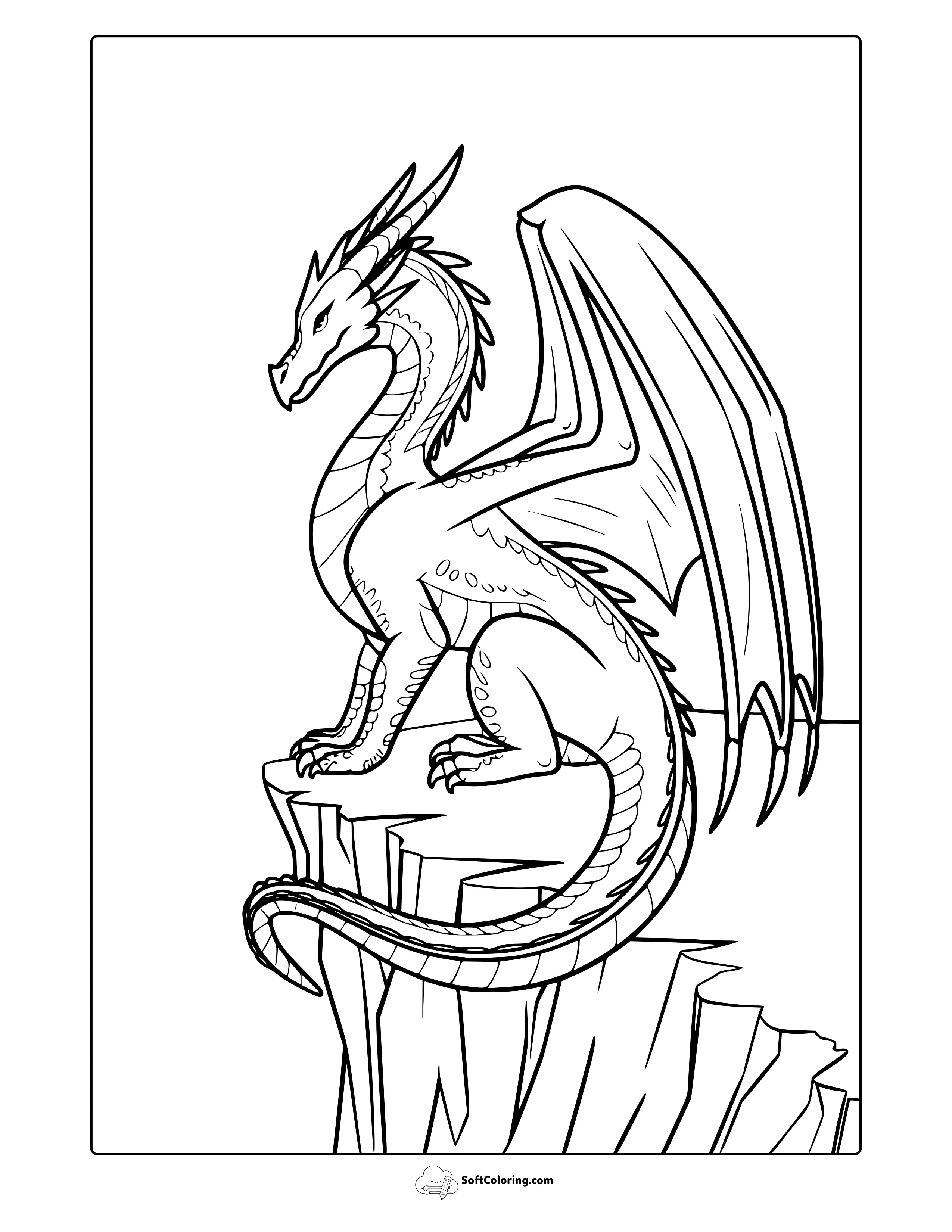 Dragon Perched On A Cliff Coloring Page