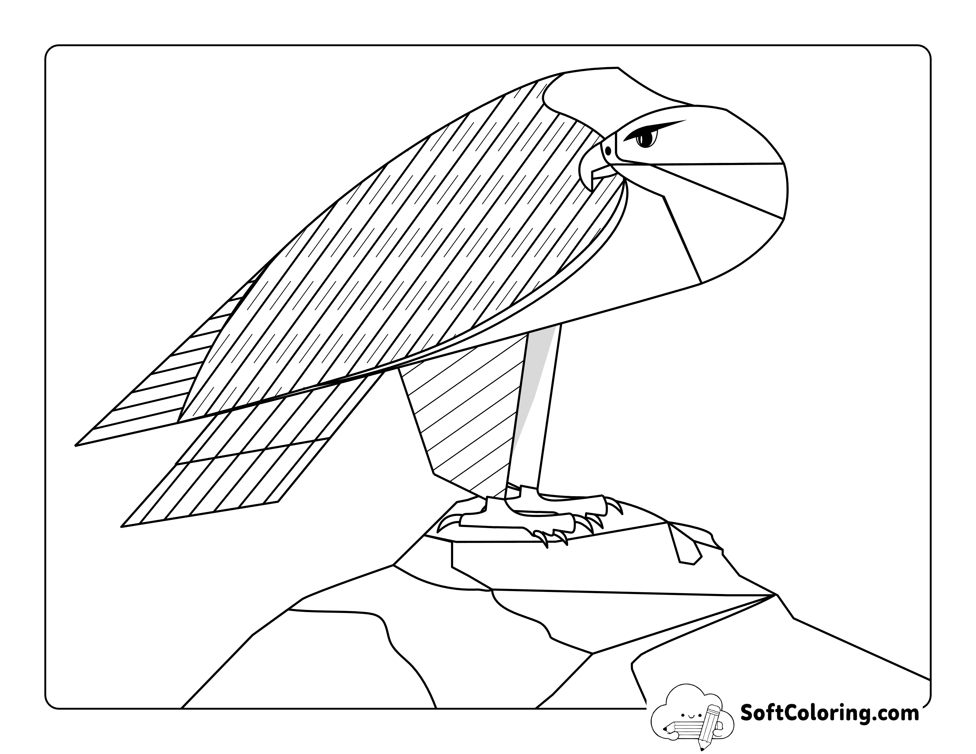 Eagle Perched on a Rock Coloring Sheet for Kids