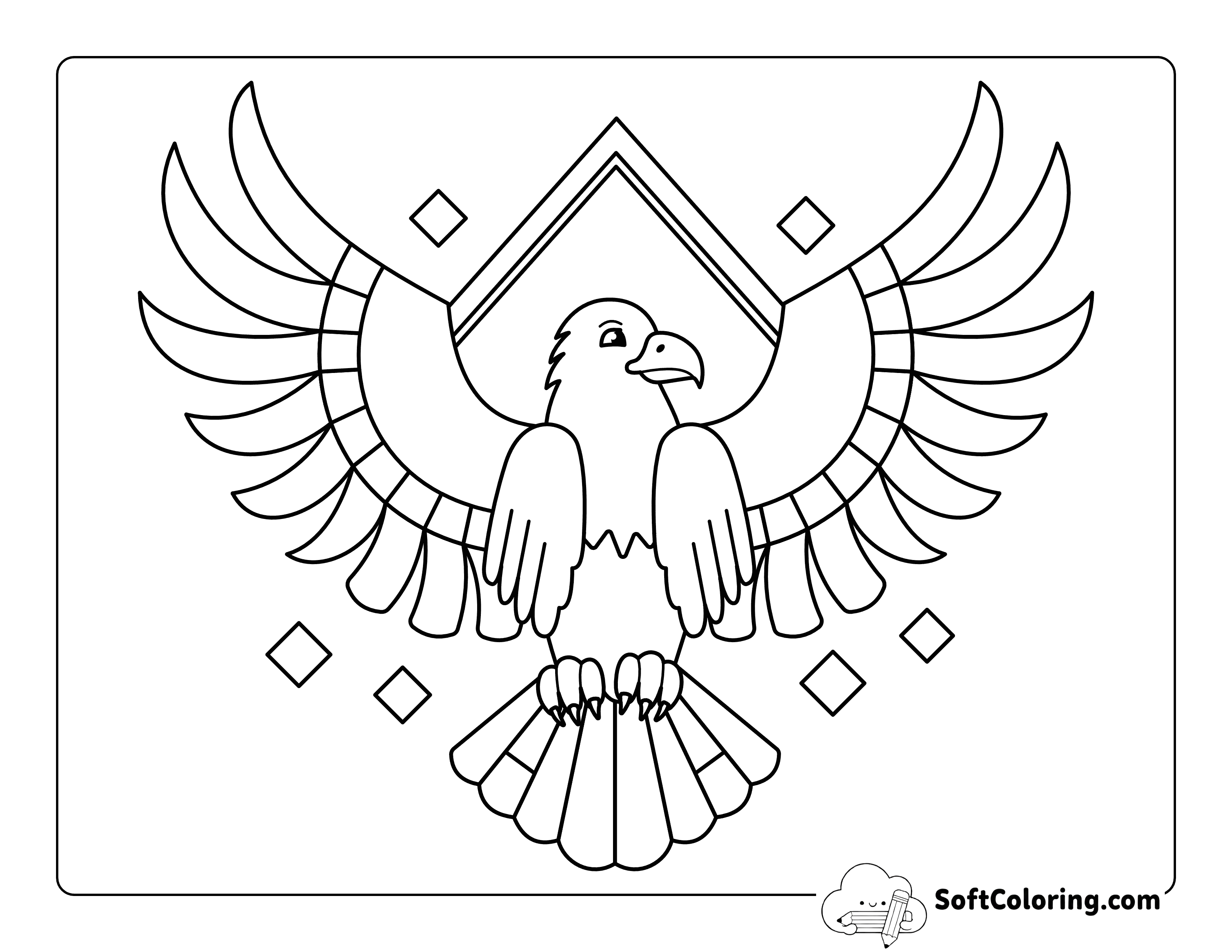 Easy Wingspan Bald Eagle Outline to Color