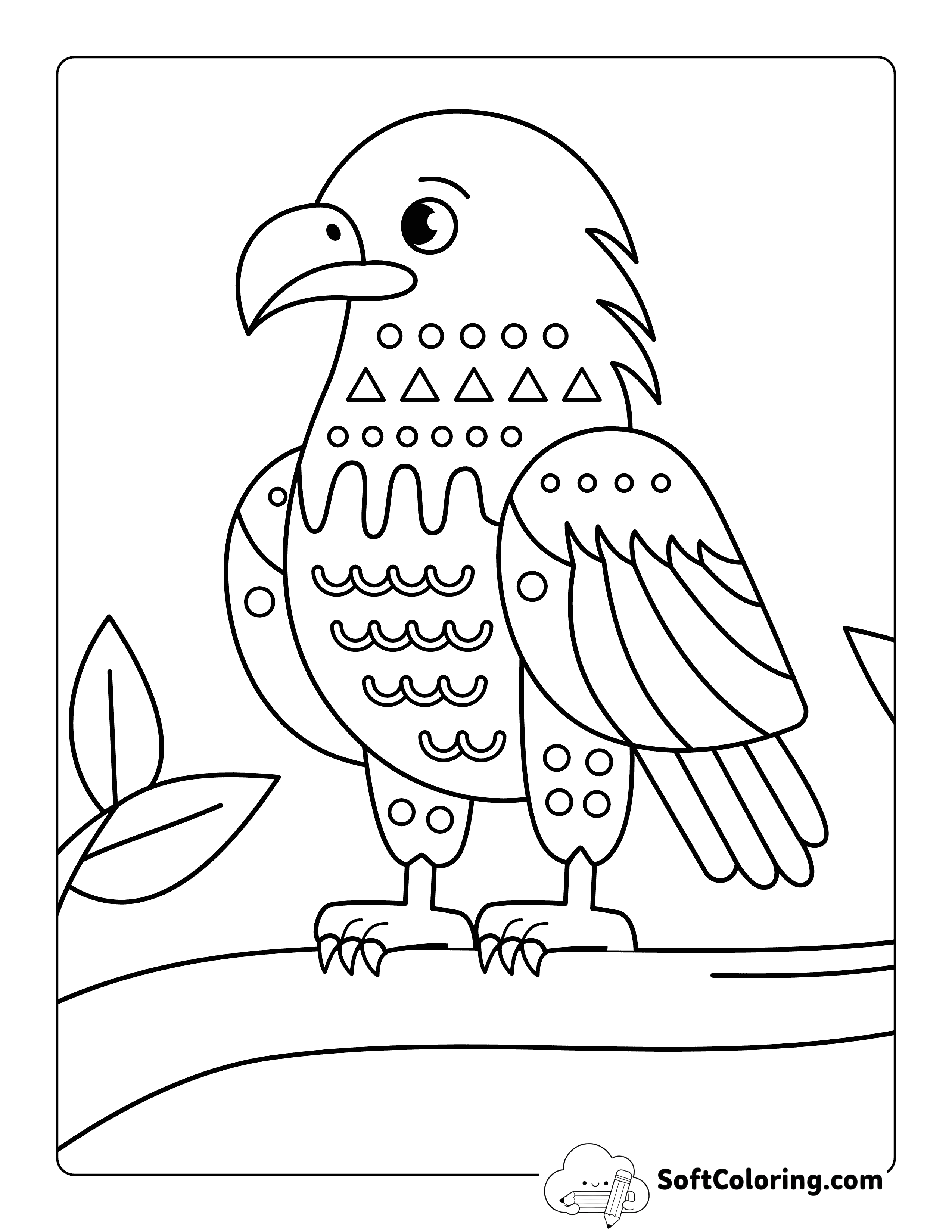 Easy Patterned Eagle on a Branch Coloring Page for Kids