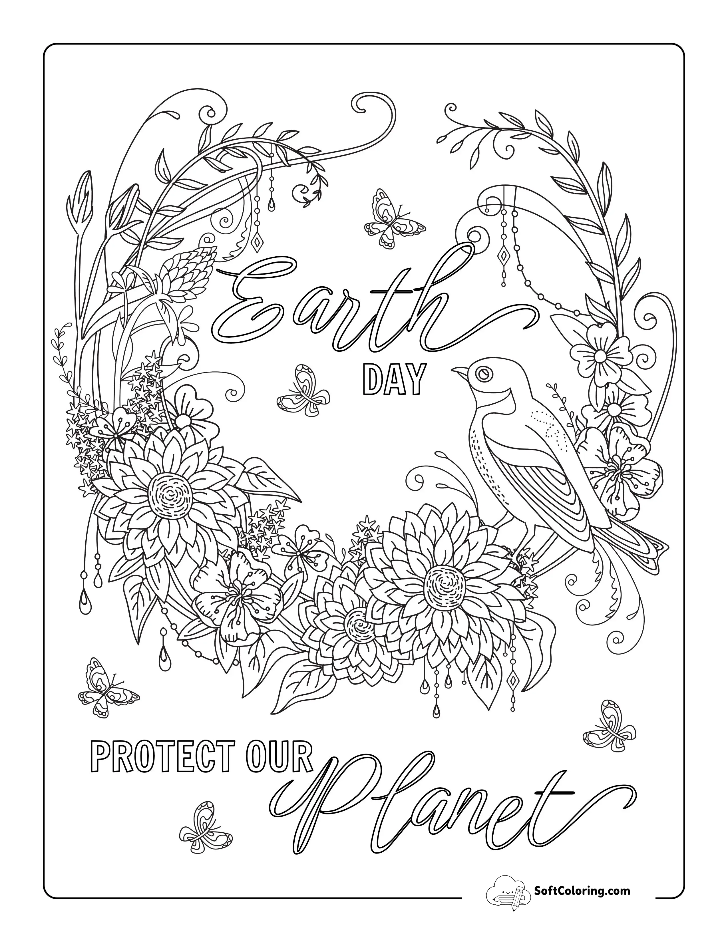 "Protect Our Planet" Earth Day Coloring Page For Adults