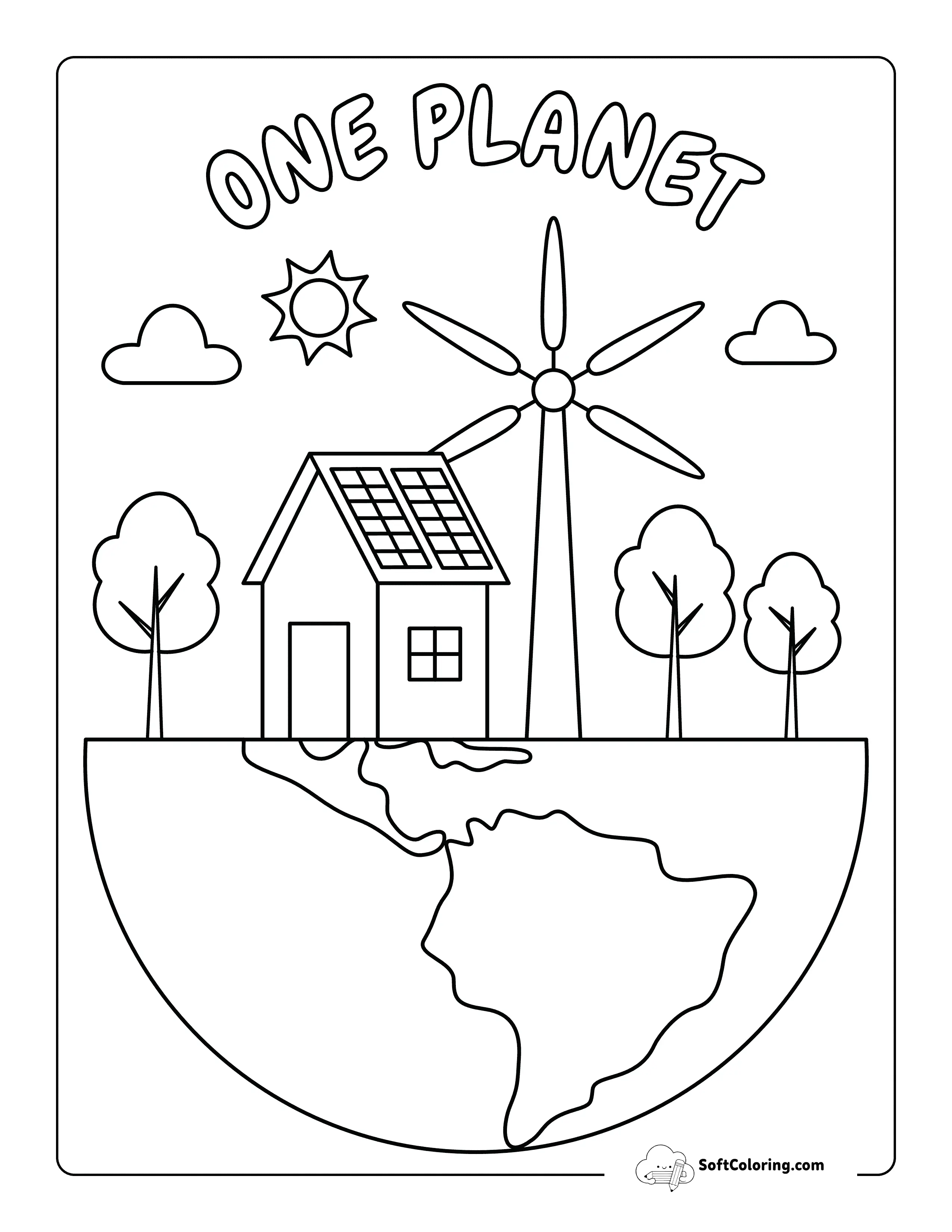 "One Planet" Easy Earth Day Coloring Sheet For Kids
