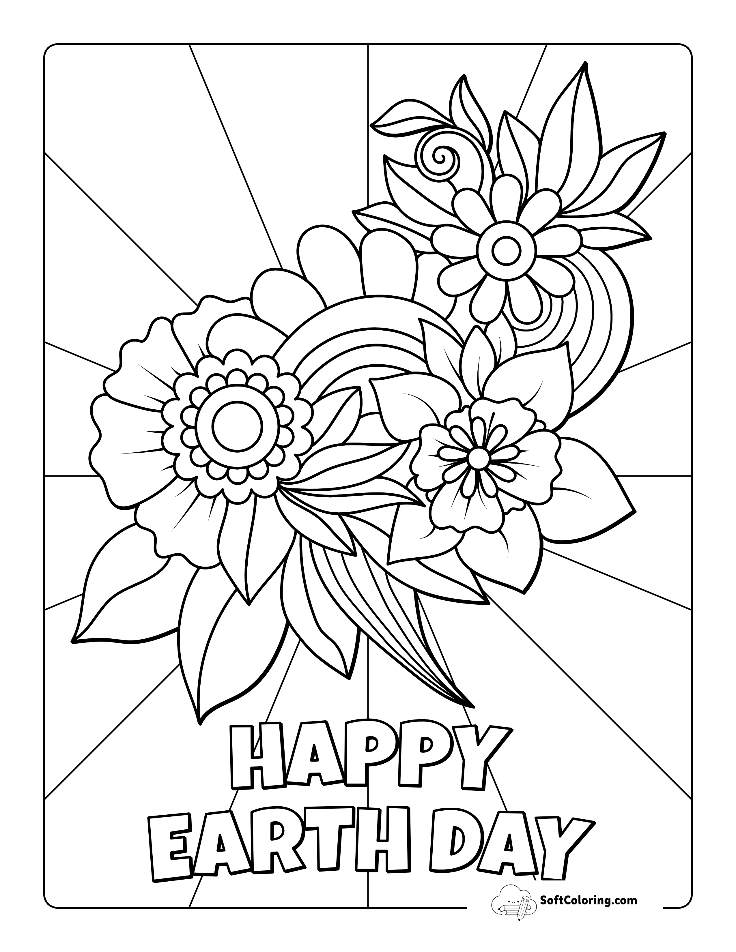 "Happy Earth Day" Flower Doodle To Color