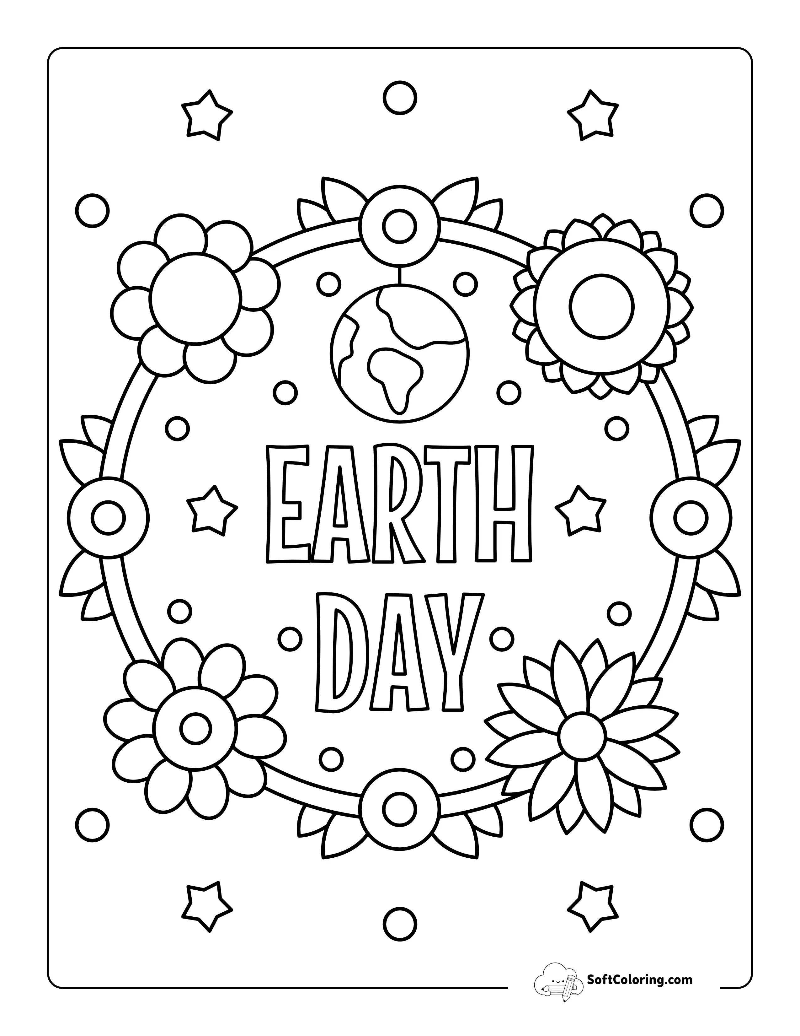 "Earth Day" Wreath Coloring Sheet For Kids