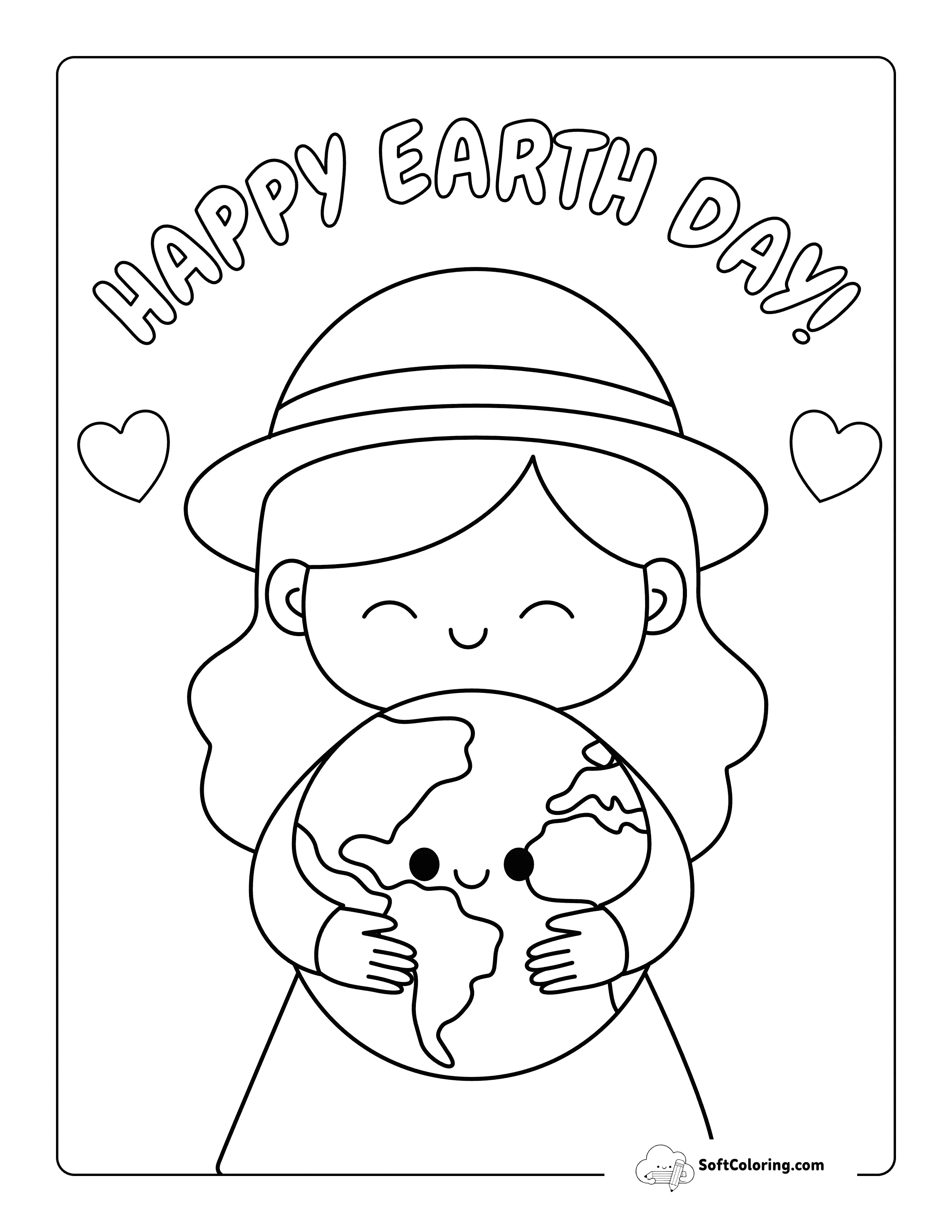 "Happy Earth Day" Cute Coloring Page For Preschoolers