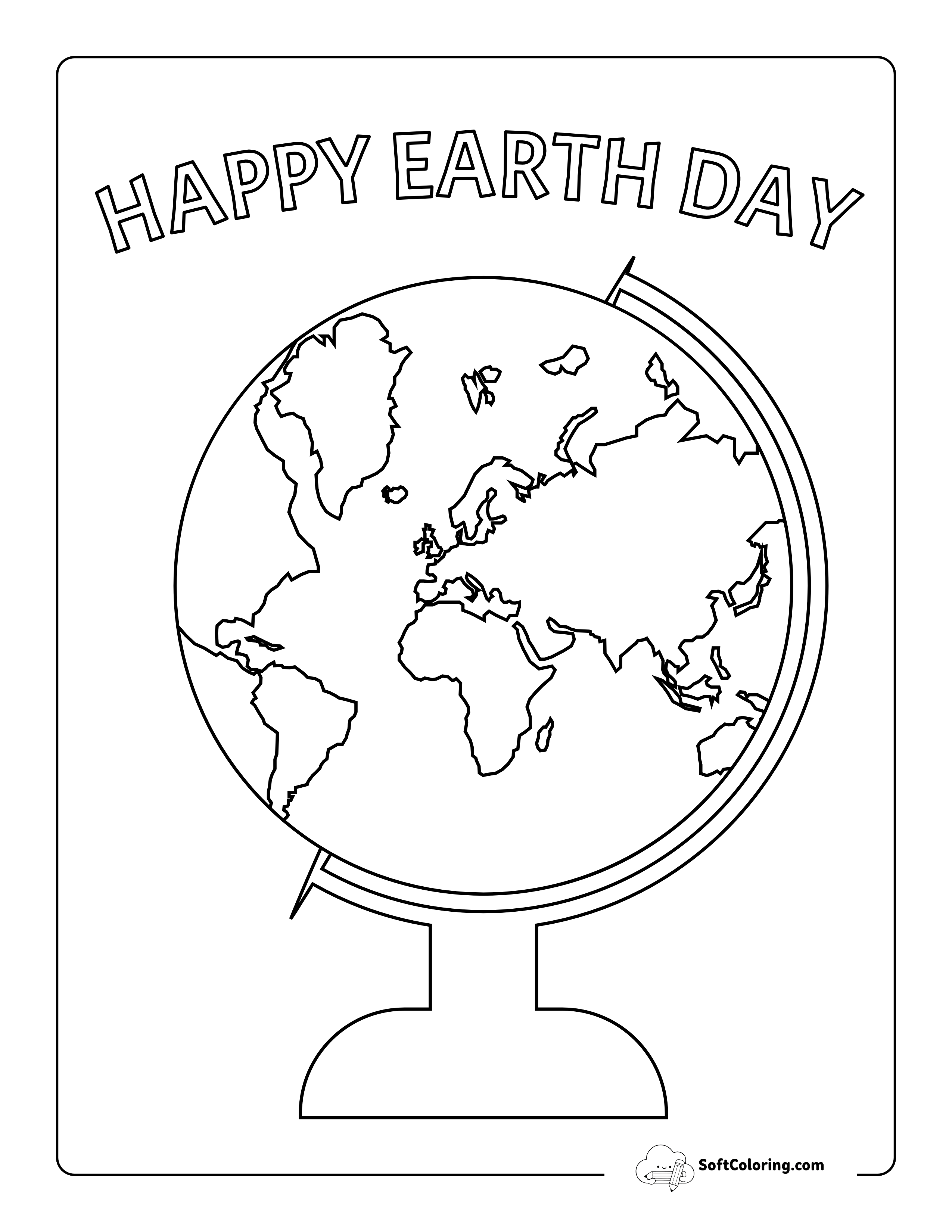 "Happy Earth Day" World Globe Picture To Color