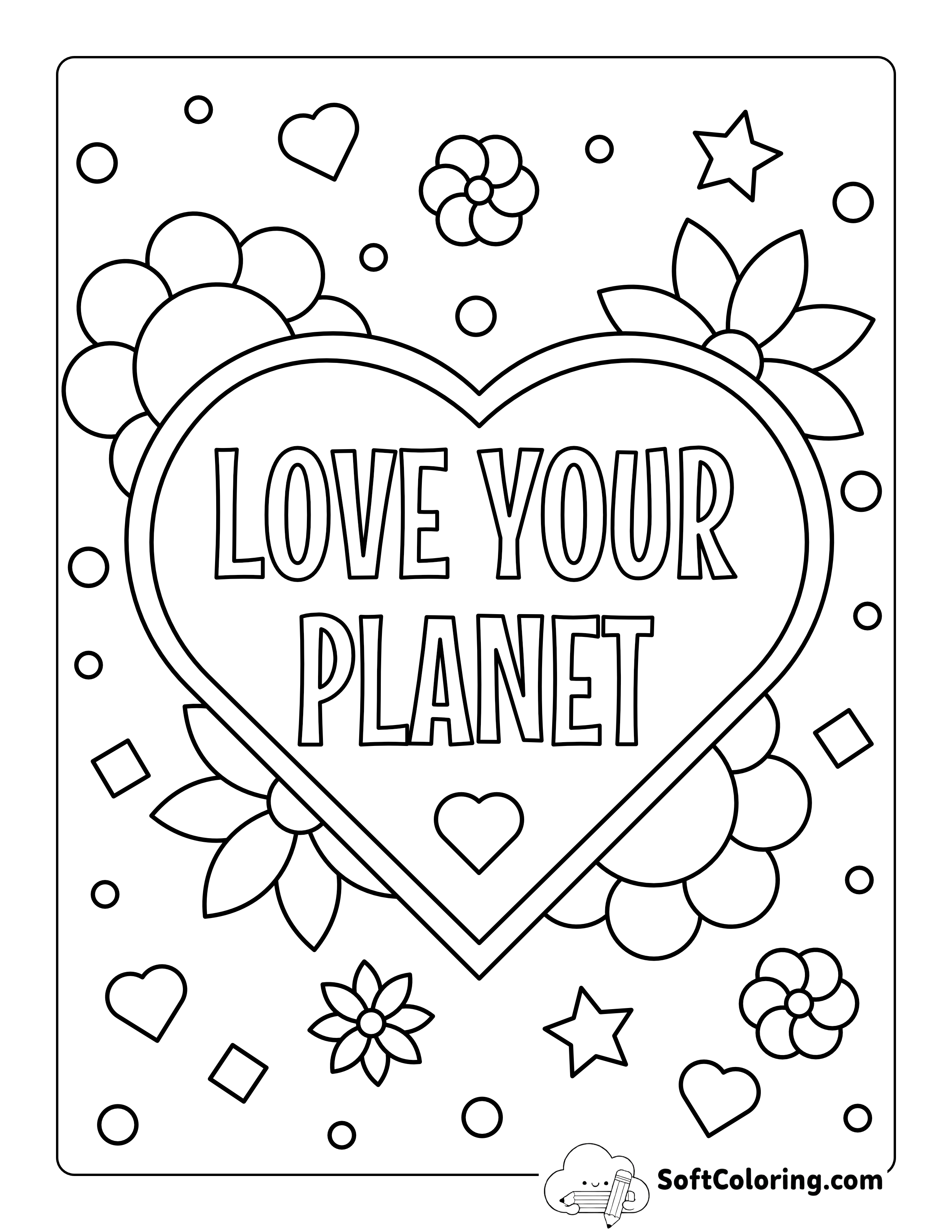 "Love Your Planet" Flower Coloring Page for Kids