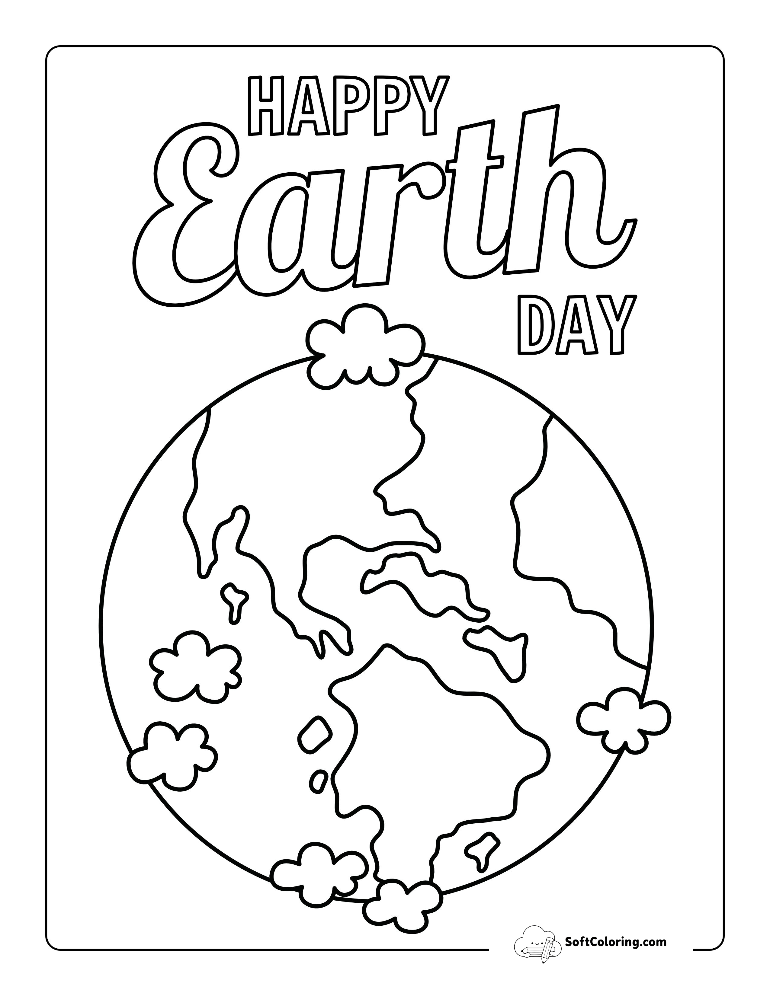 "Happy Earth Day" Coloring Page