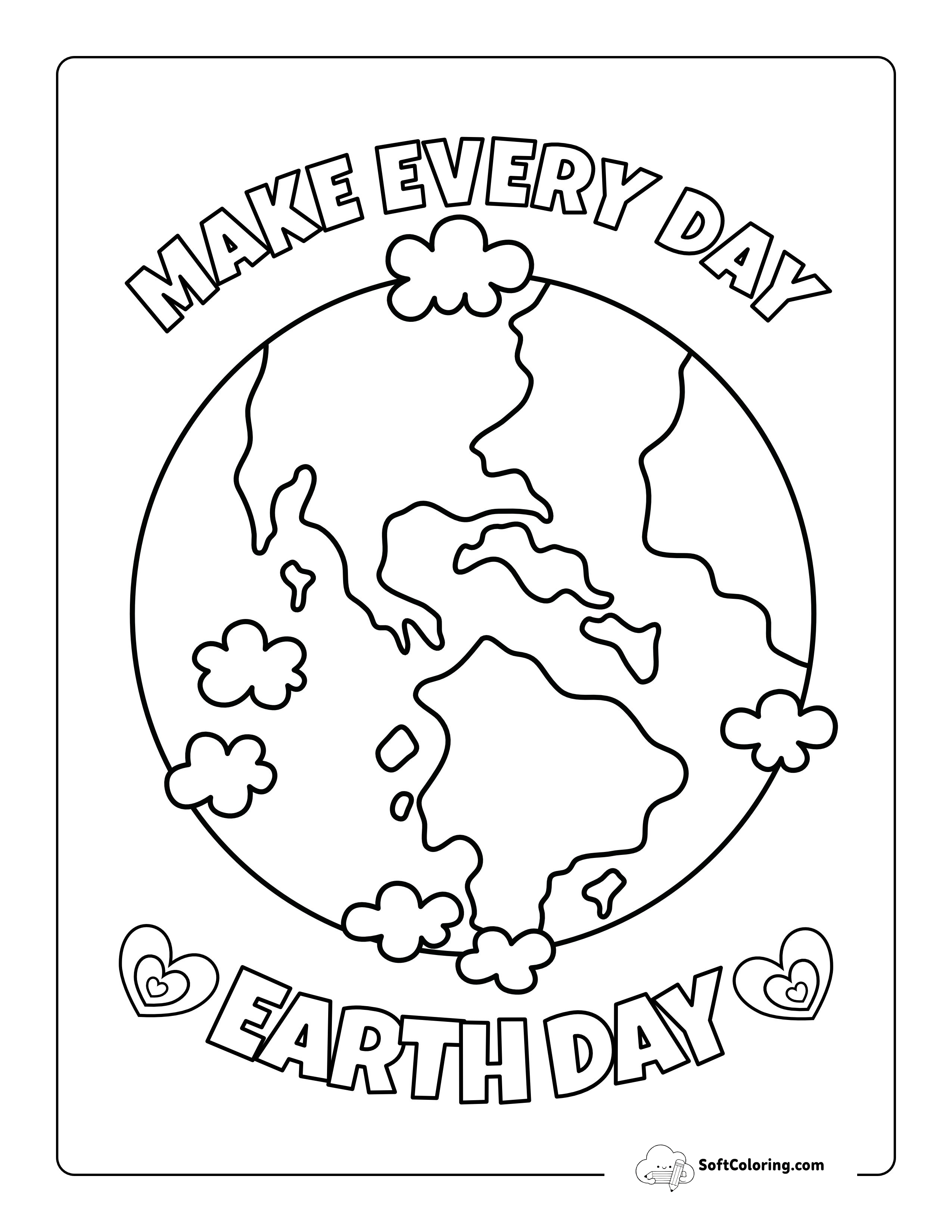 "Make Every Day Earth Day" Planet Earth Picture To Color