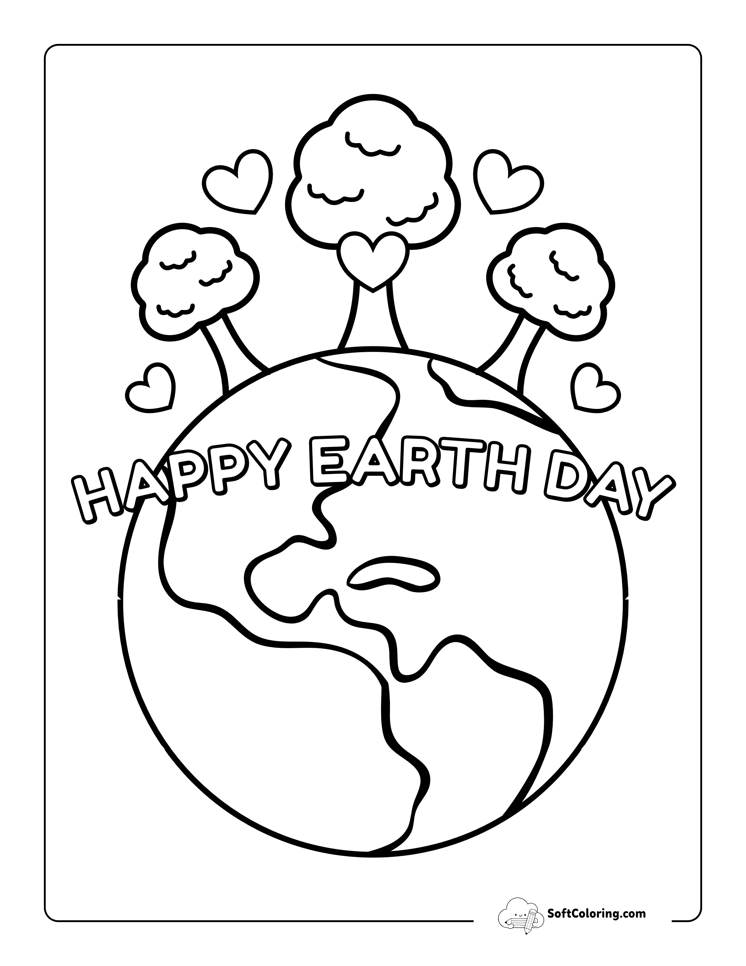 "Happy Earth Day" Trees & Planet Coloring Sheet