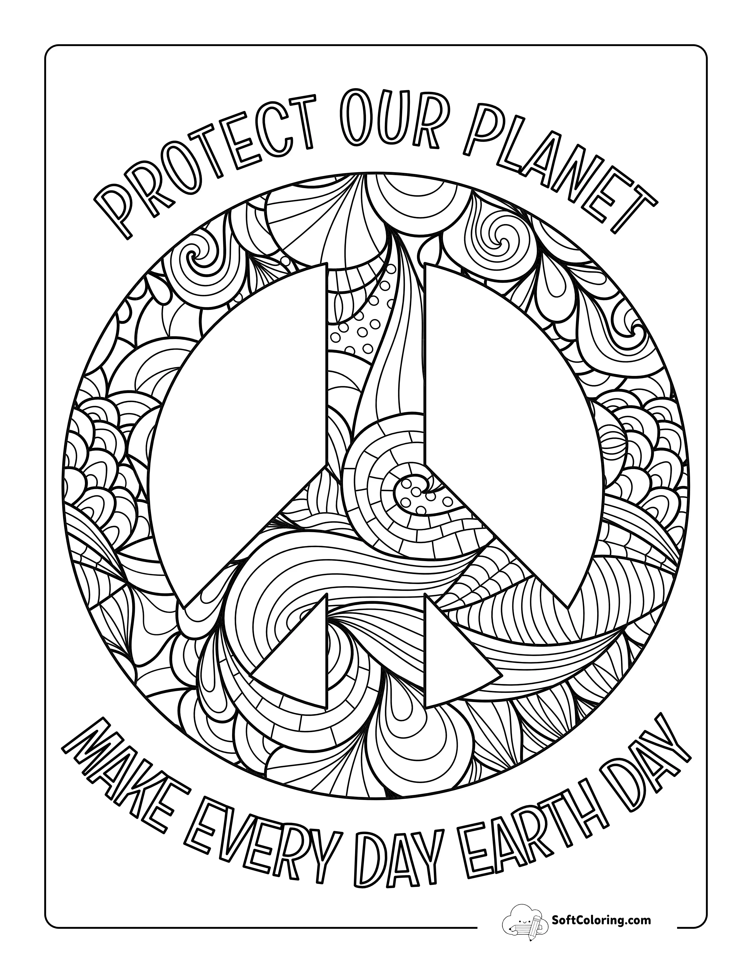 "Protect Our Planet" Peace Zentangle Coloring Page