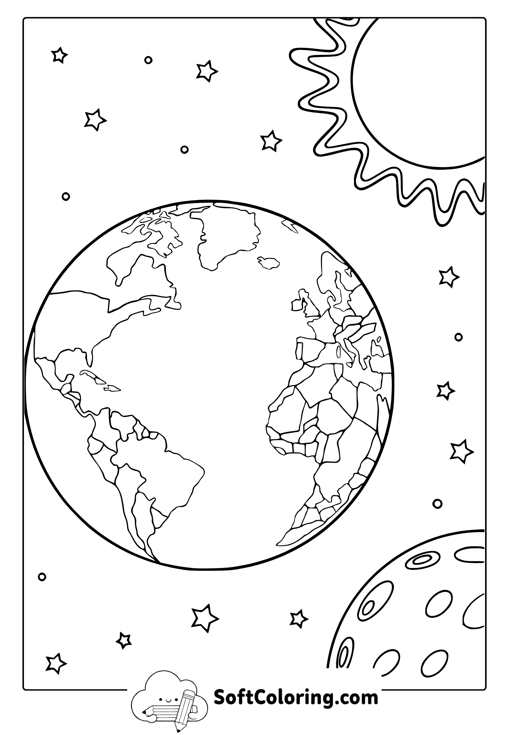 earth with moon and sun coloring page