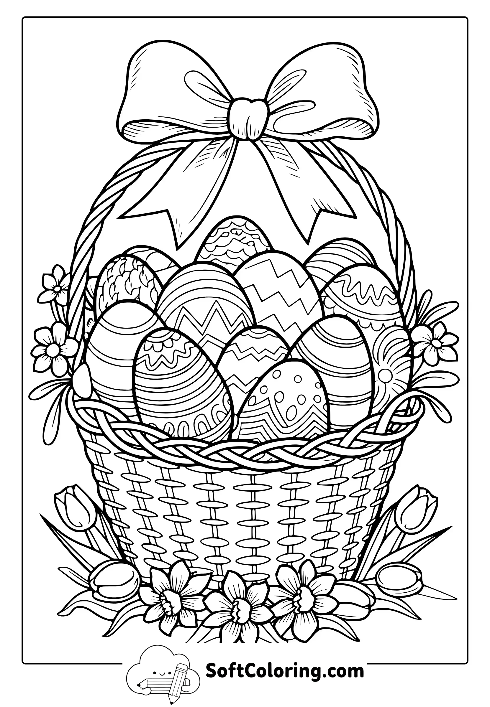 Easter Basket with Eggs Coloring Page