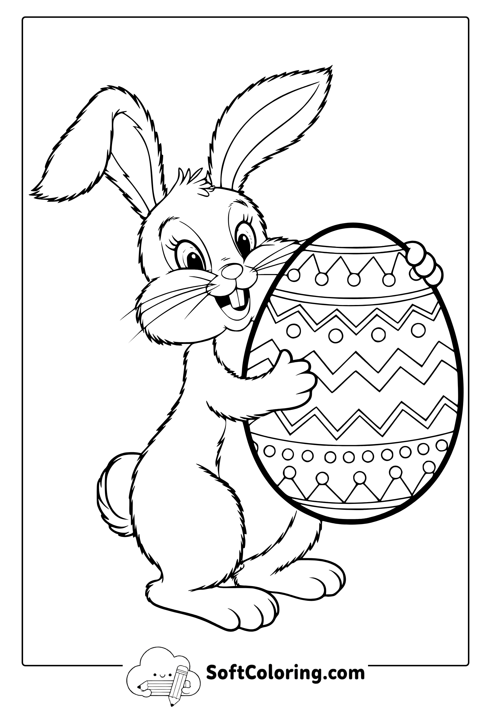 Easter Bunny Holding a Giant Egg Coloring Page