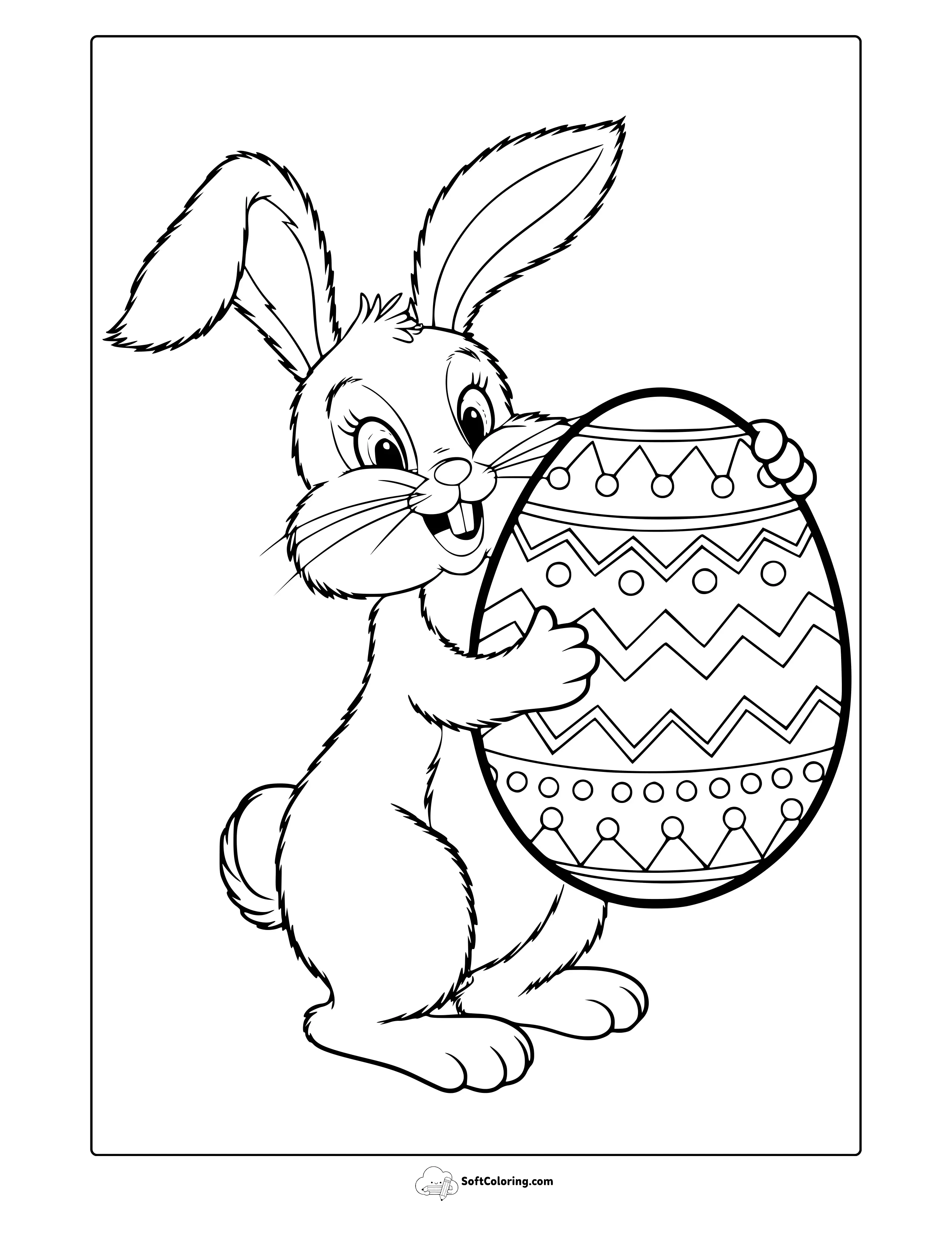 Easter Bunny Holding A Giant Egg Coloring Page