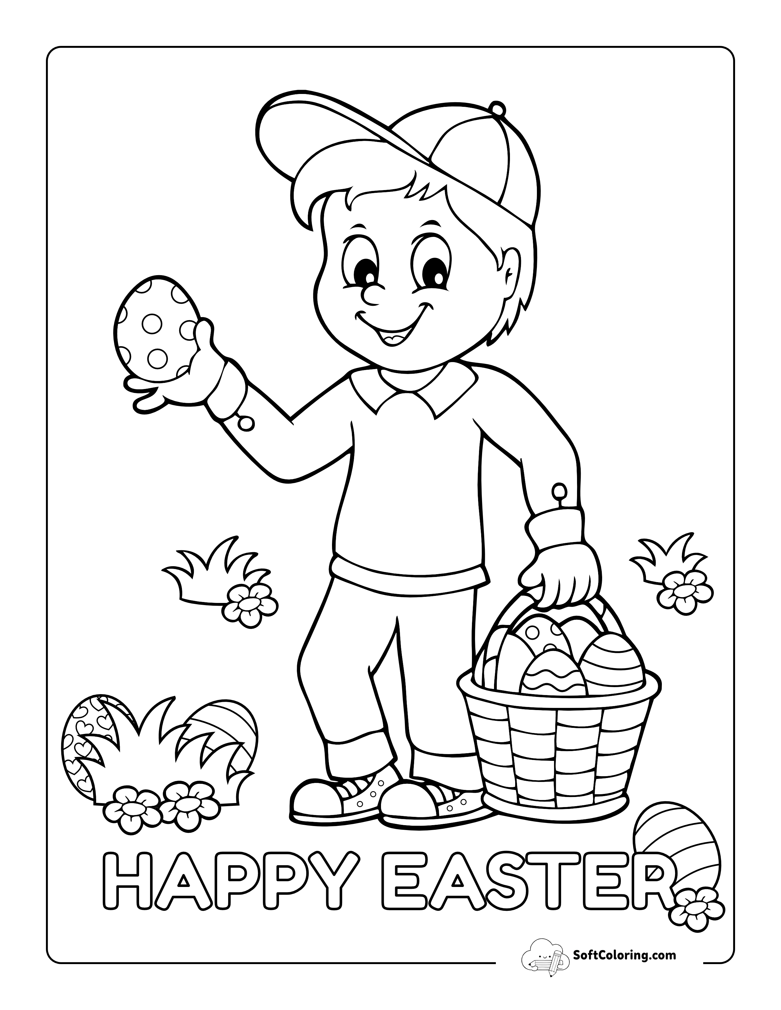 Easter Egg Hunt Coloring Page For Boys