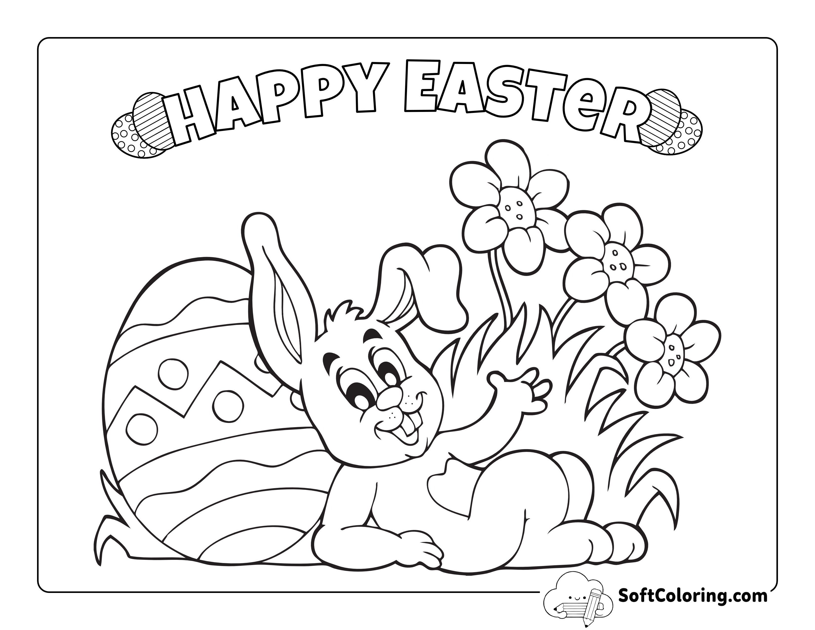 Easter Bunny Relaxing in the Flowers