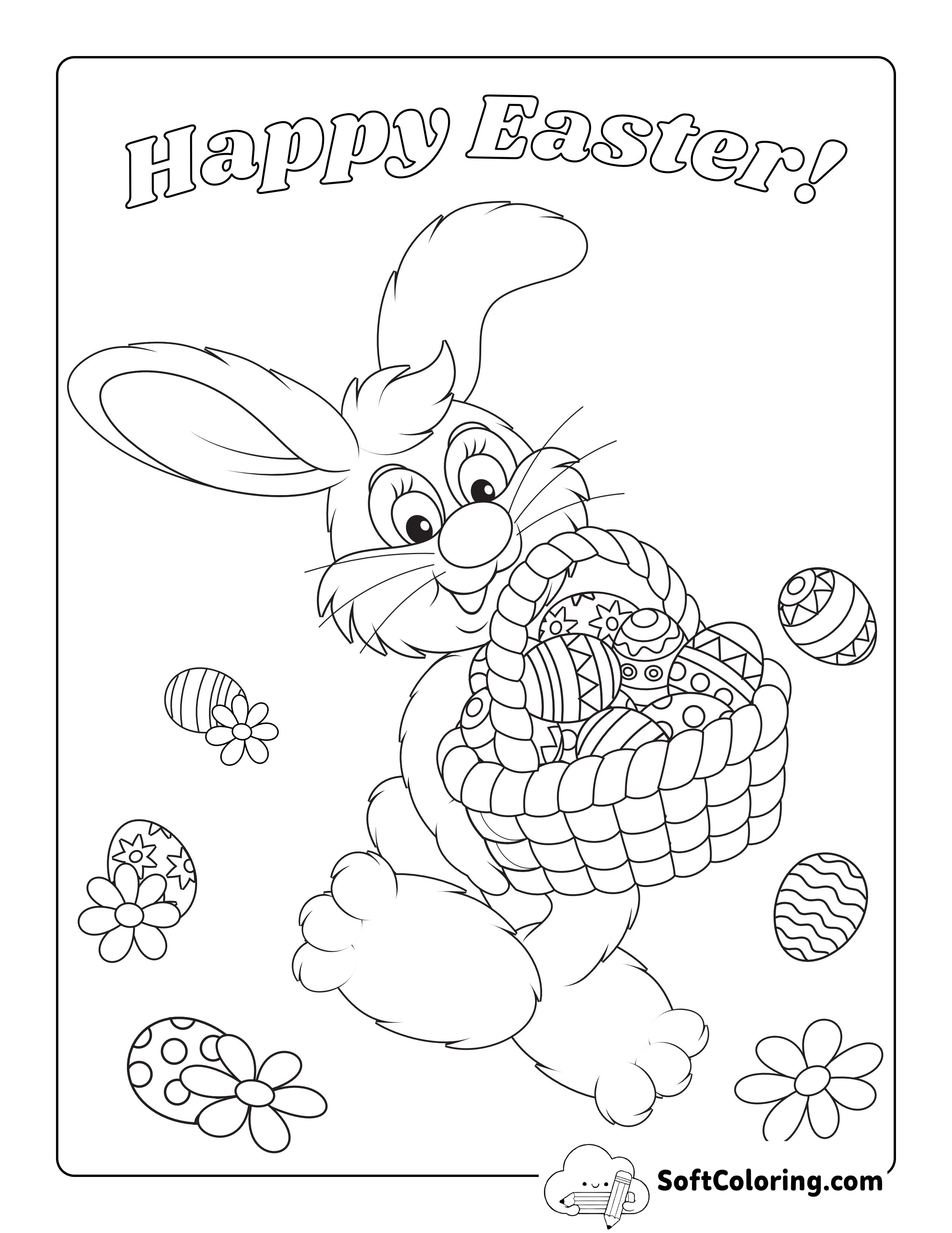 Easter Bunny with Egg Basket to Color
