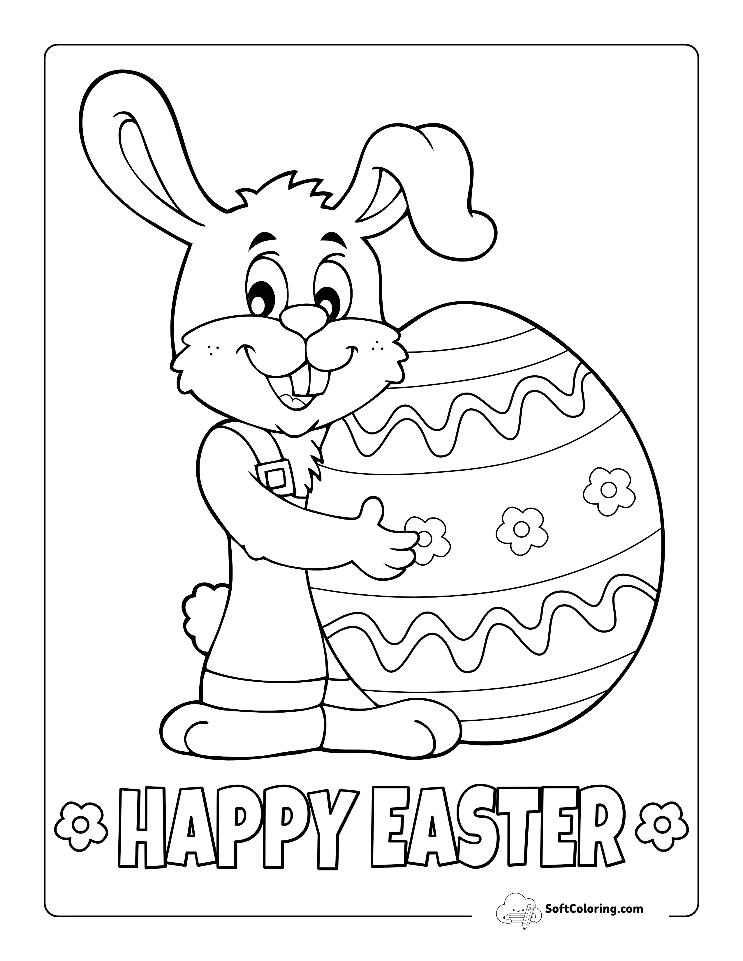 Cute Easter Bunny With Egg Coloring Page