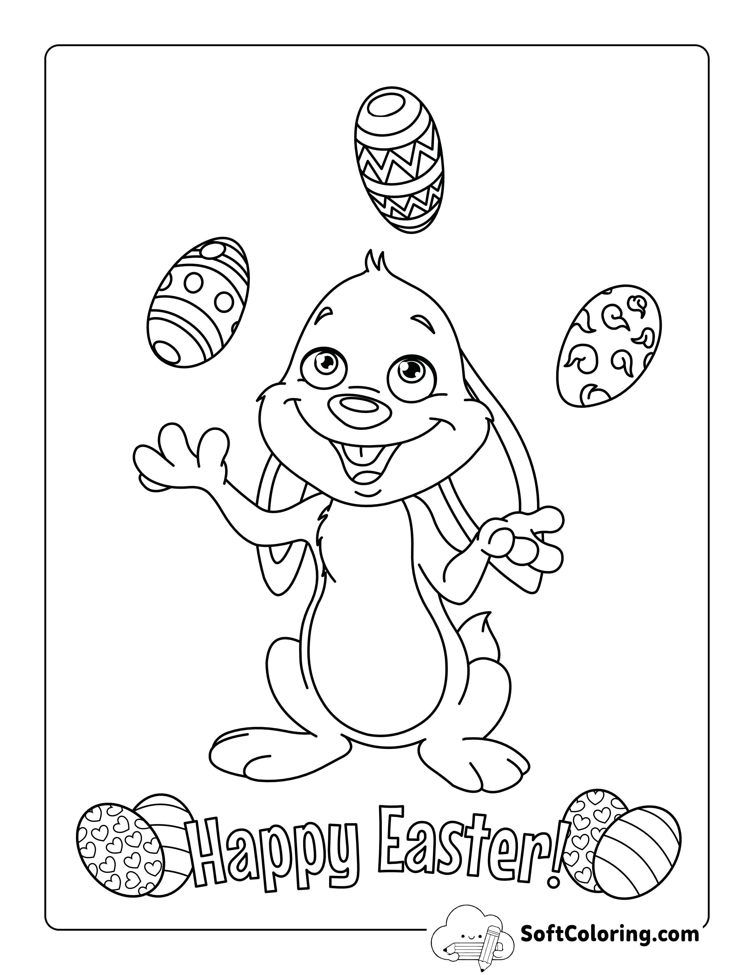 Happy Easter Bunny Juggling Eggs Printable to Color