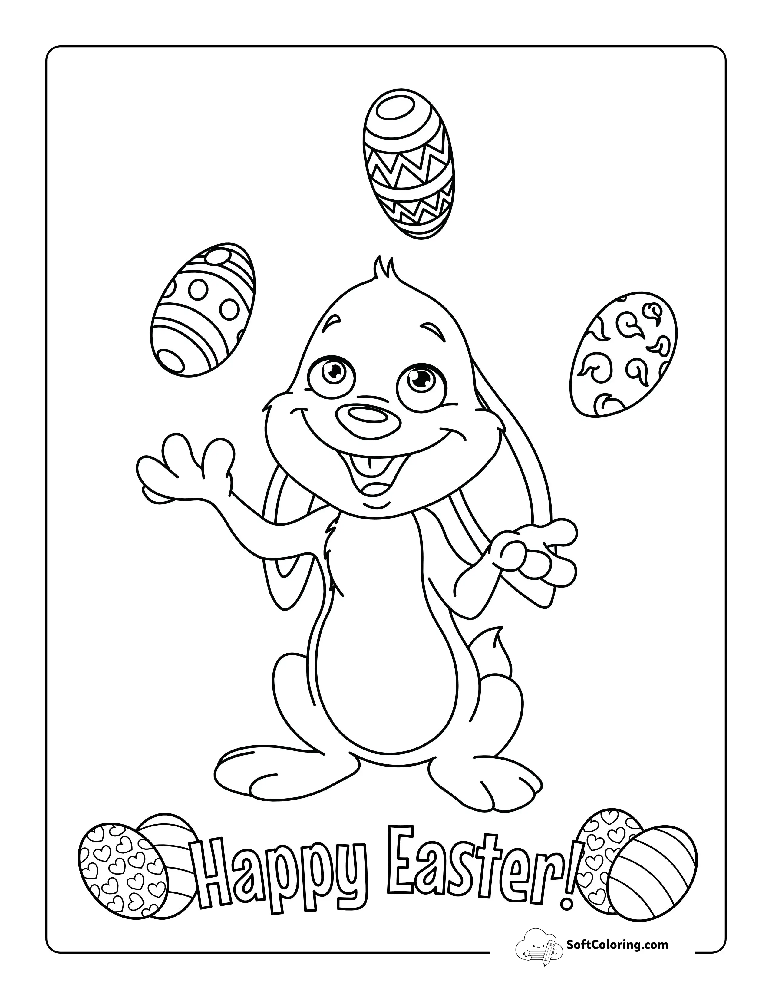 Happy Easter Bunny Juggling Eggs Printable To Color