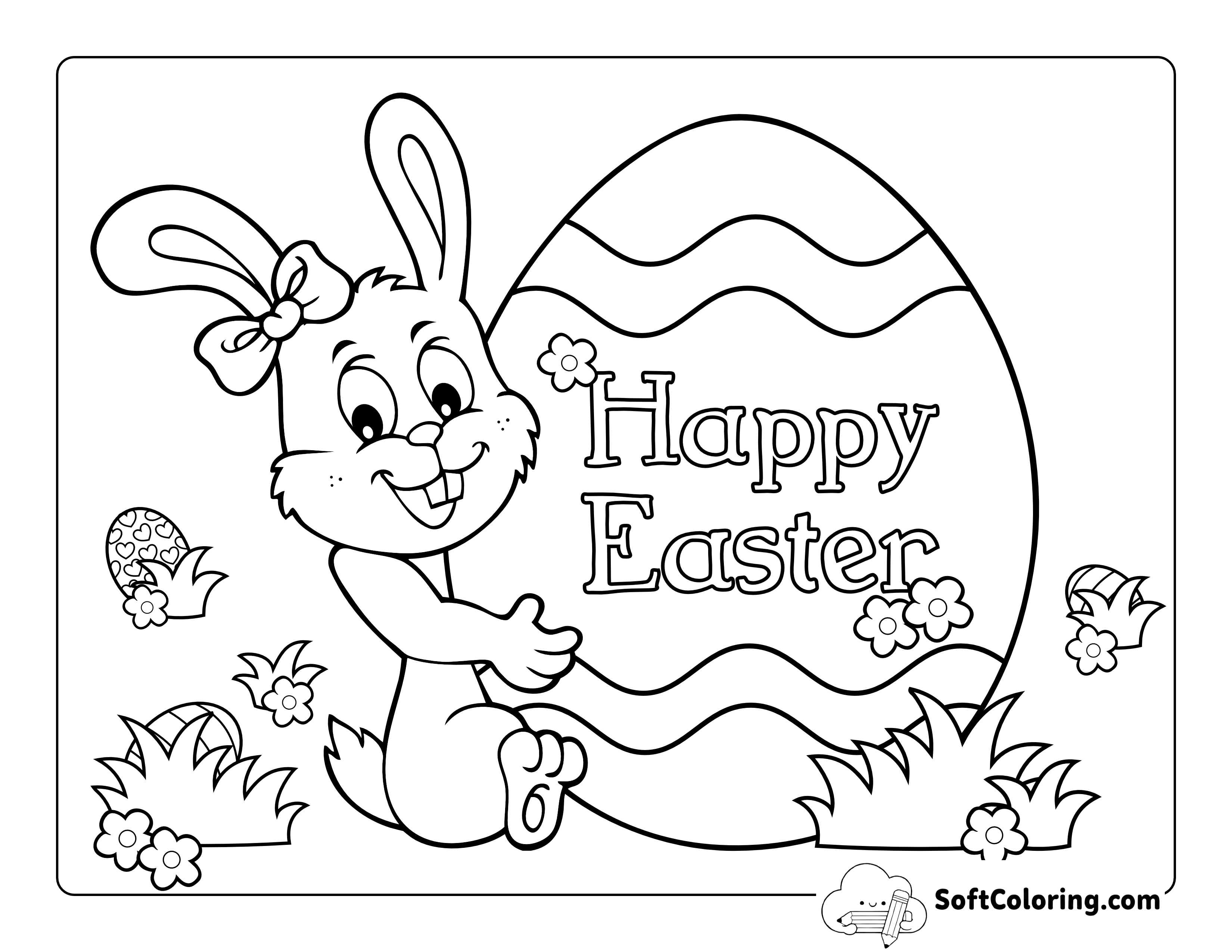 "Happy Easter" Bunny Picture to Color