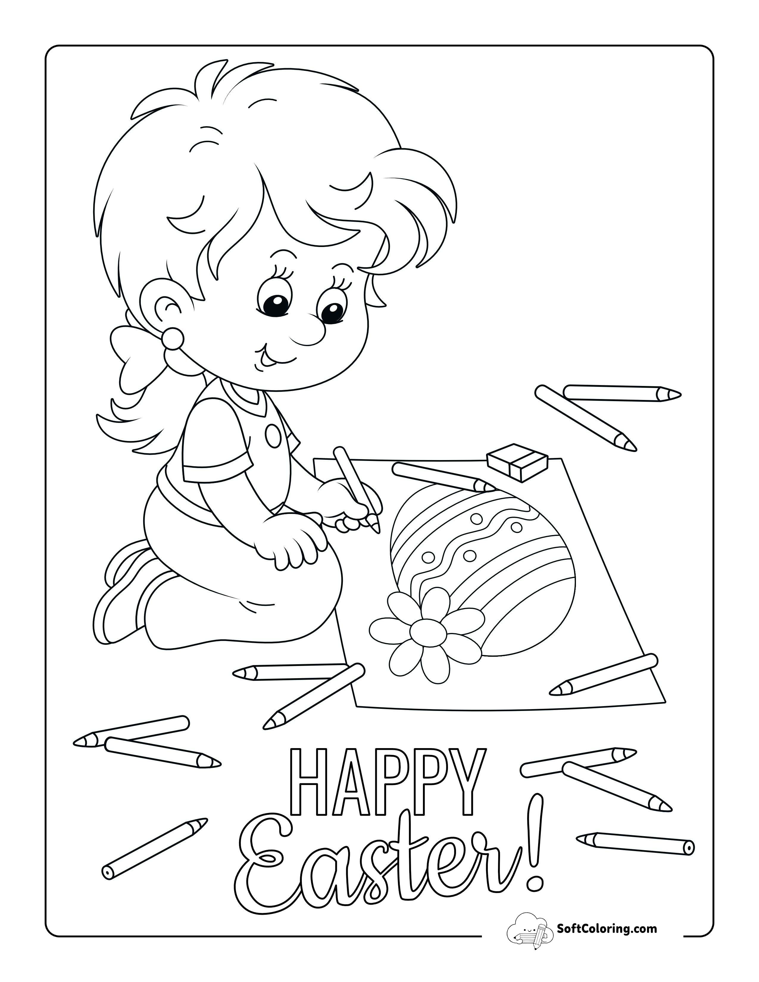 Little Girl Coloring In Easter Egg Picture