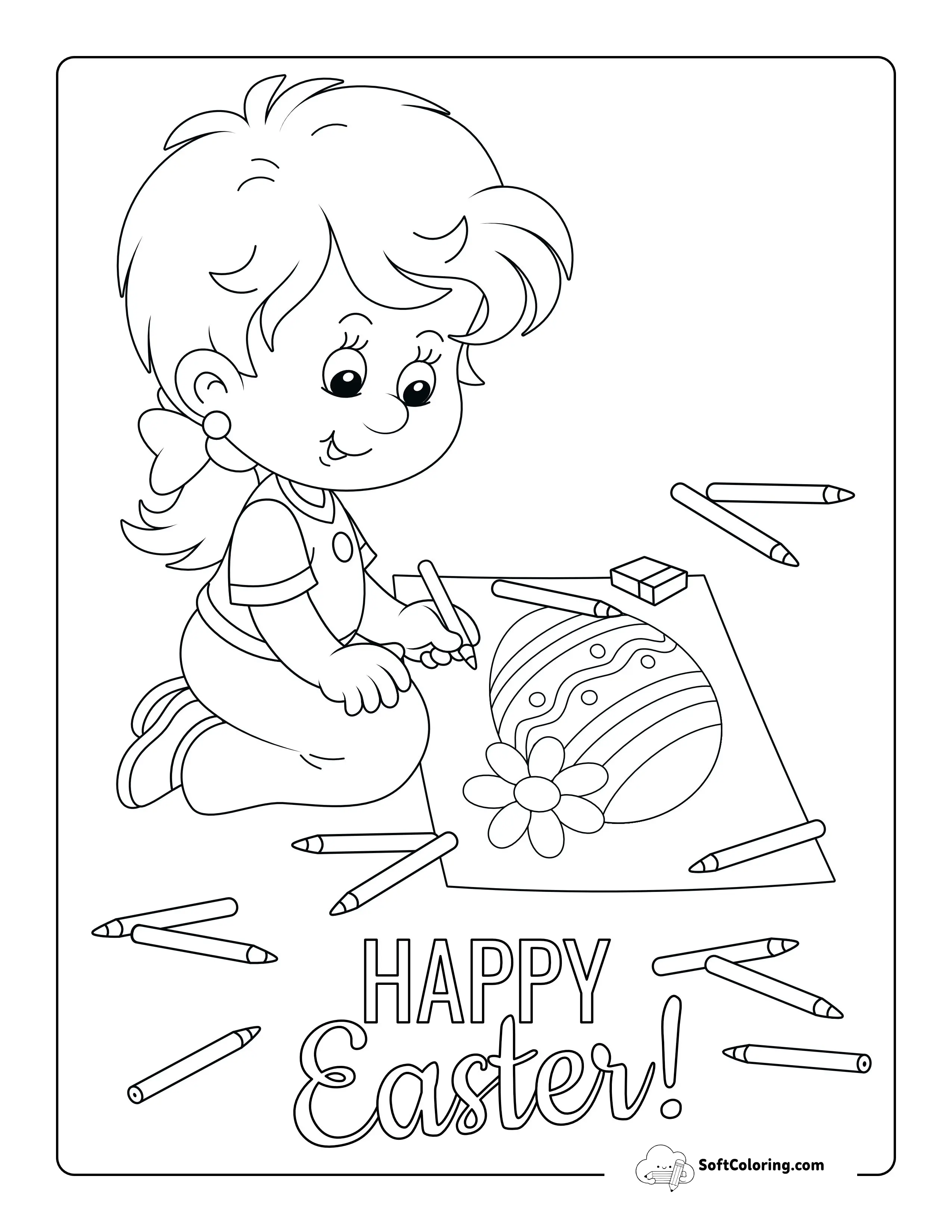 Little Girl Coloring In Easter Egg Picture