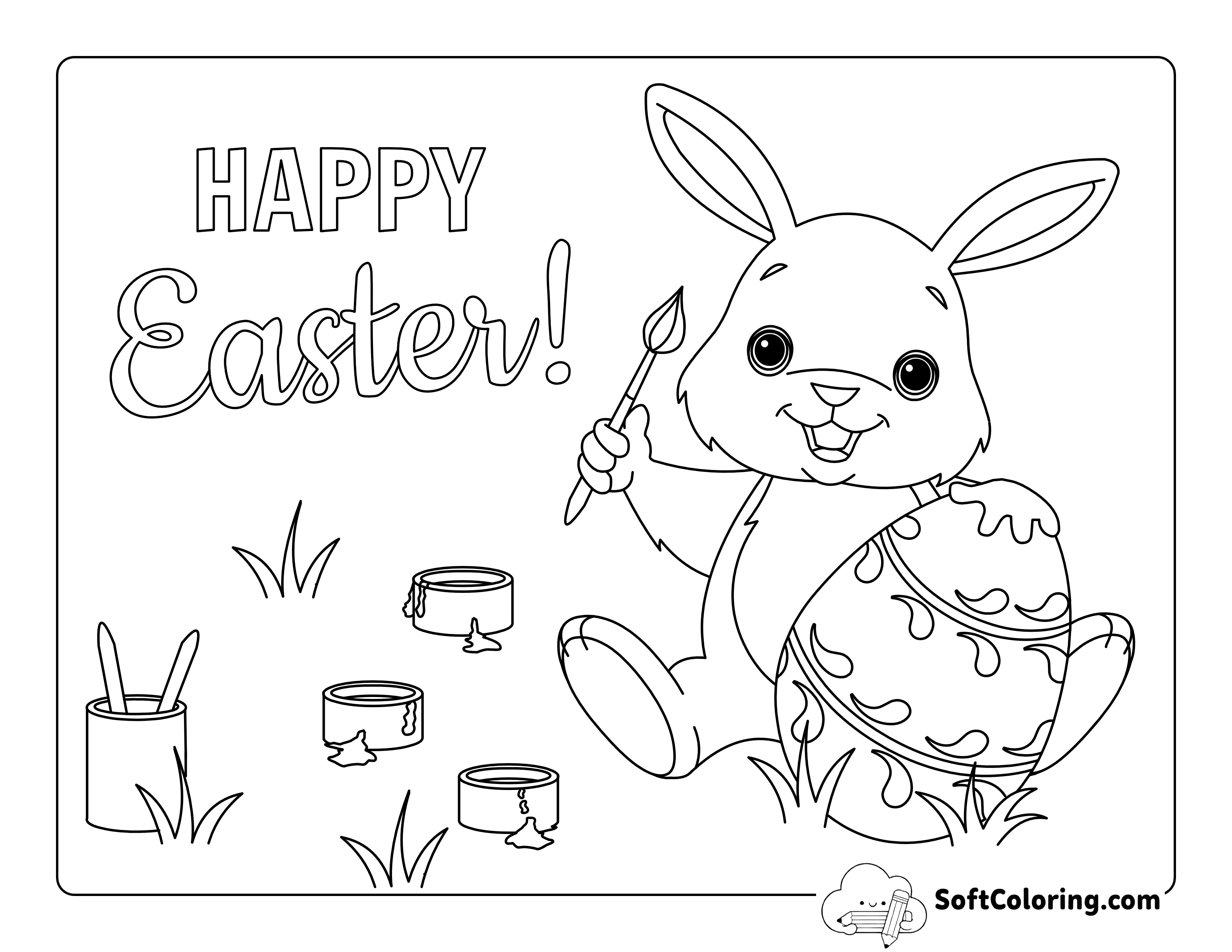 Cute Easter Bunny Painting Eggs Picture