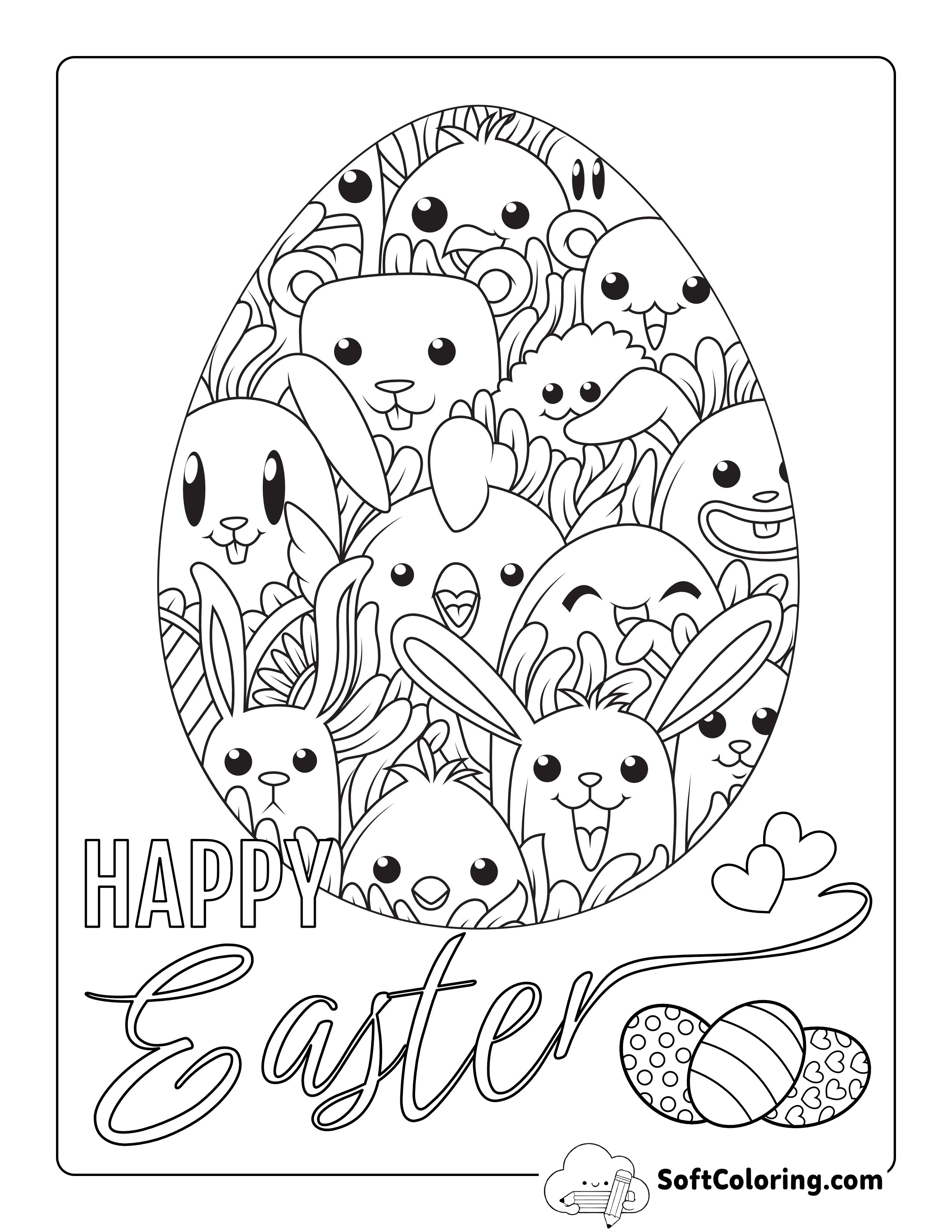 Spring Animals Easter Coloring Page