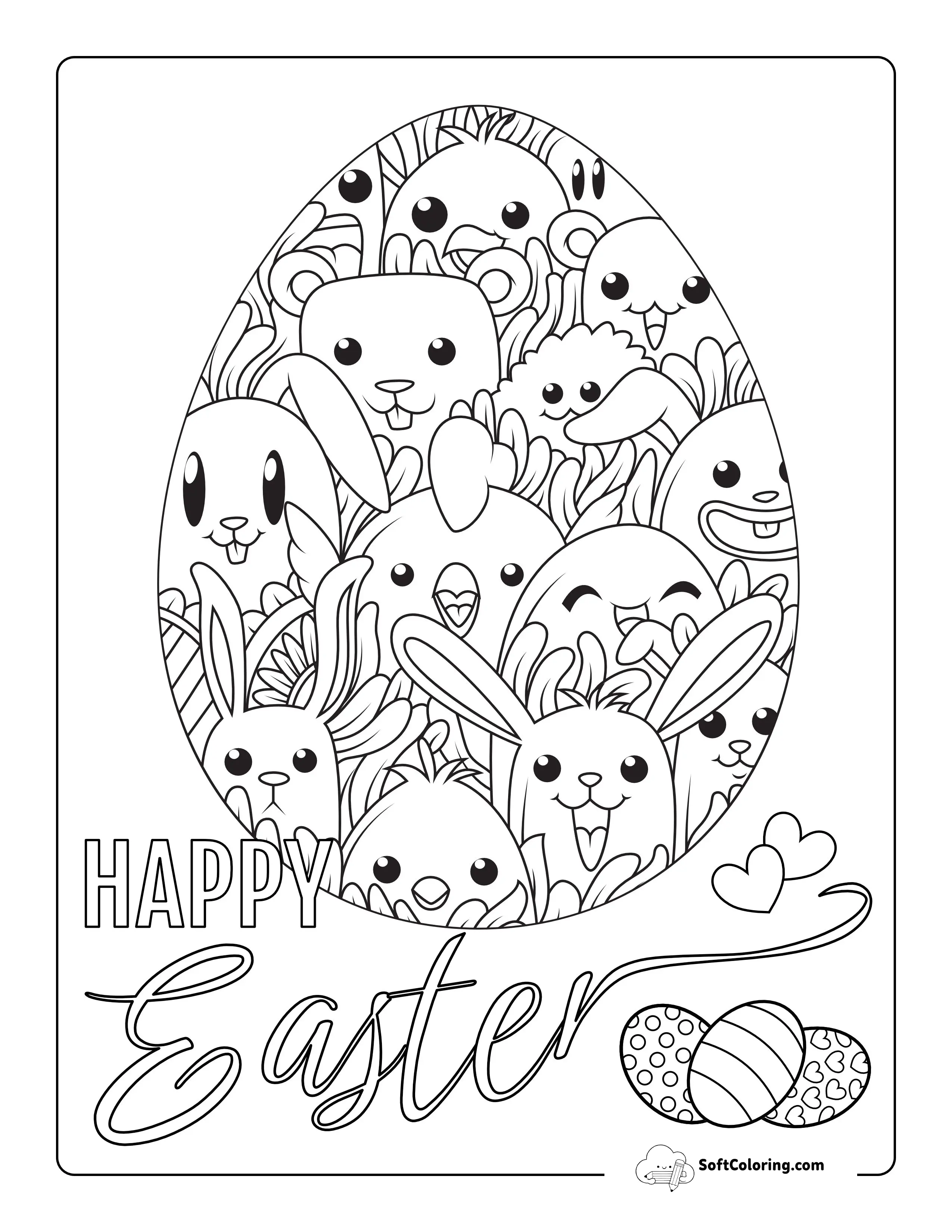 Kawaii Spring Animals Easter Coloring Page