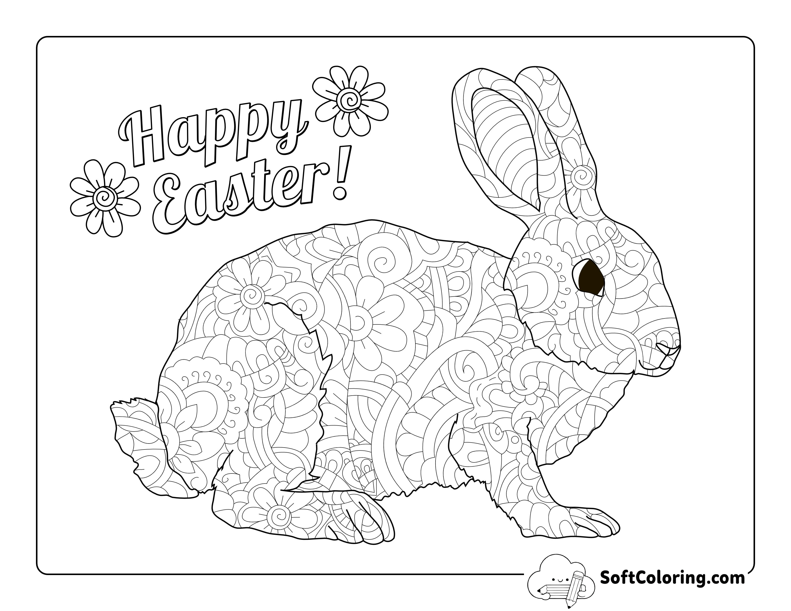 "Happy Easter" Bunny Coloring Sheet for Adults