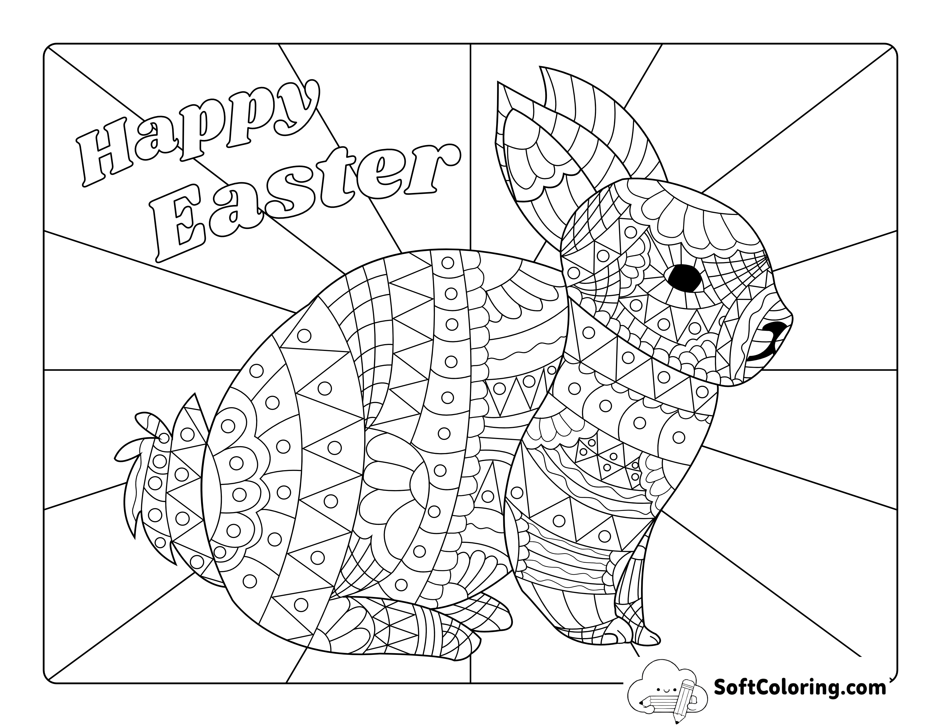 Bunny Rabbit Zentangle Coloring Sheet for Adults