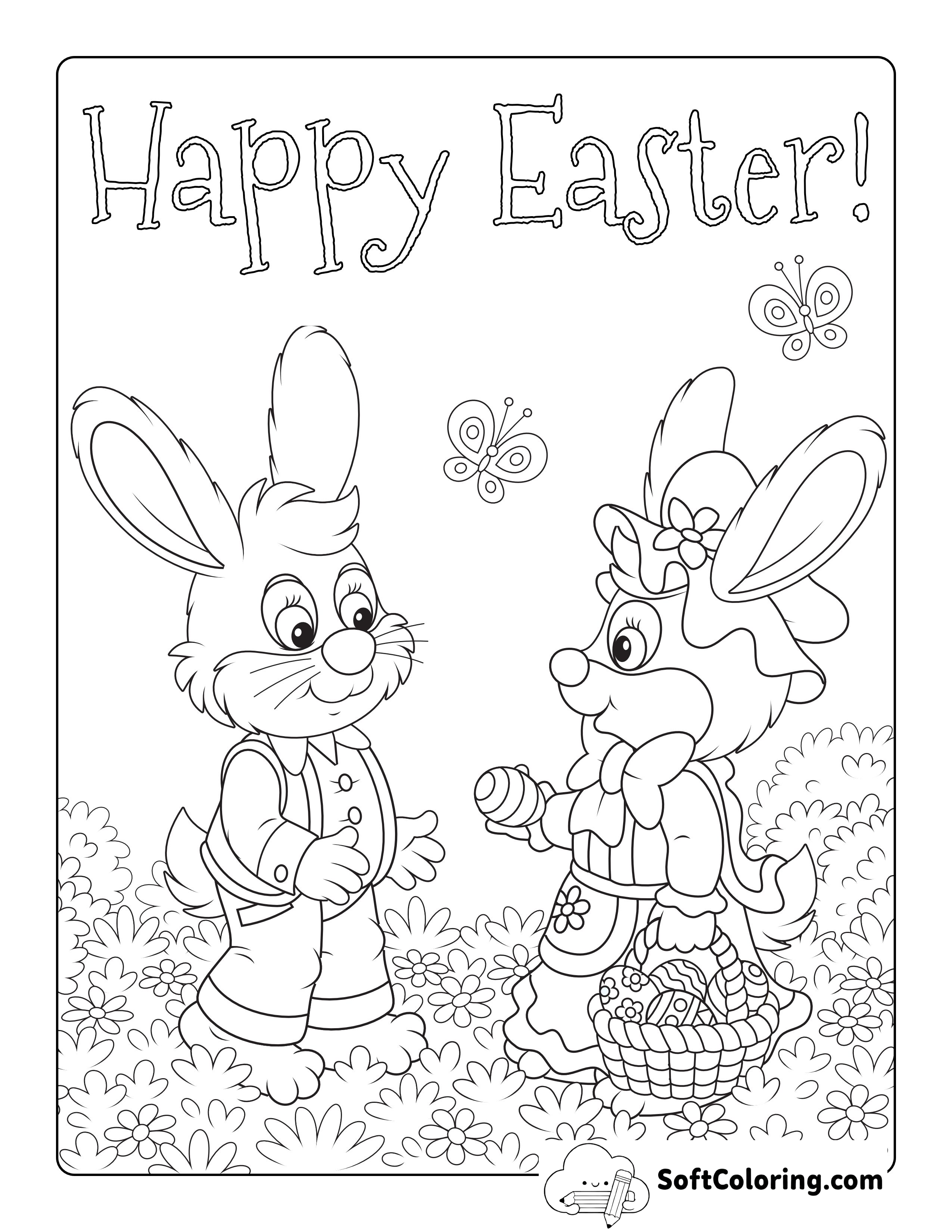 Mr & Mrs Easter Bunny Picture to Color