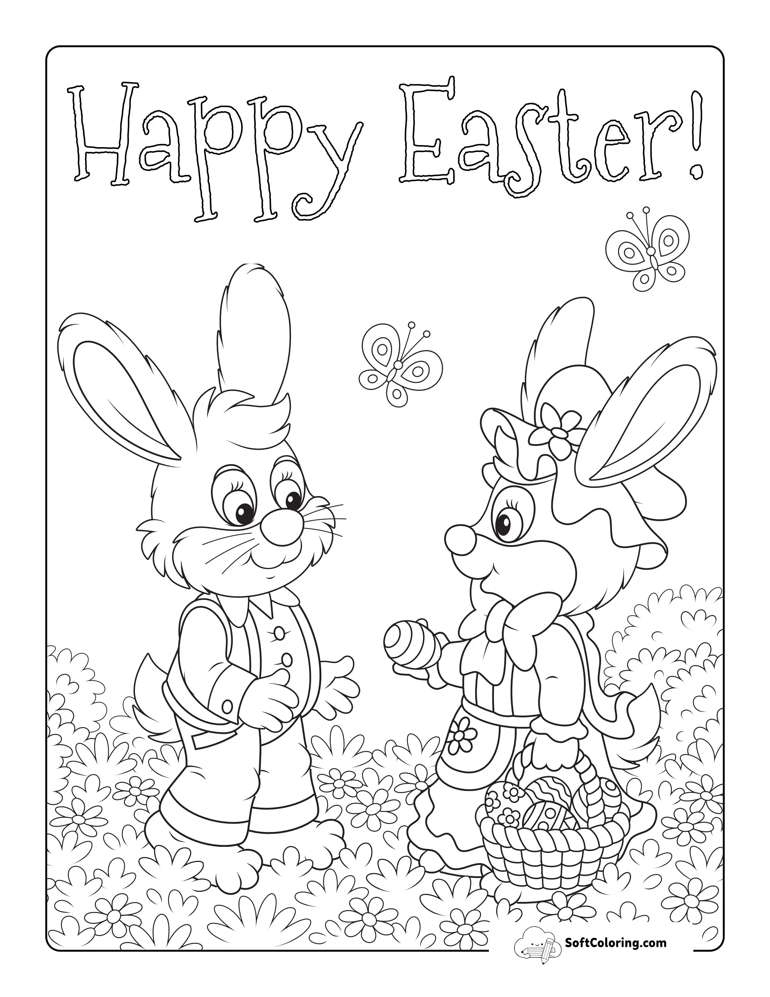 Mr & Mrs Easter Bunny Picture To Color