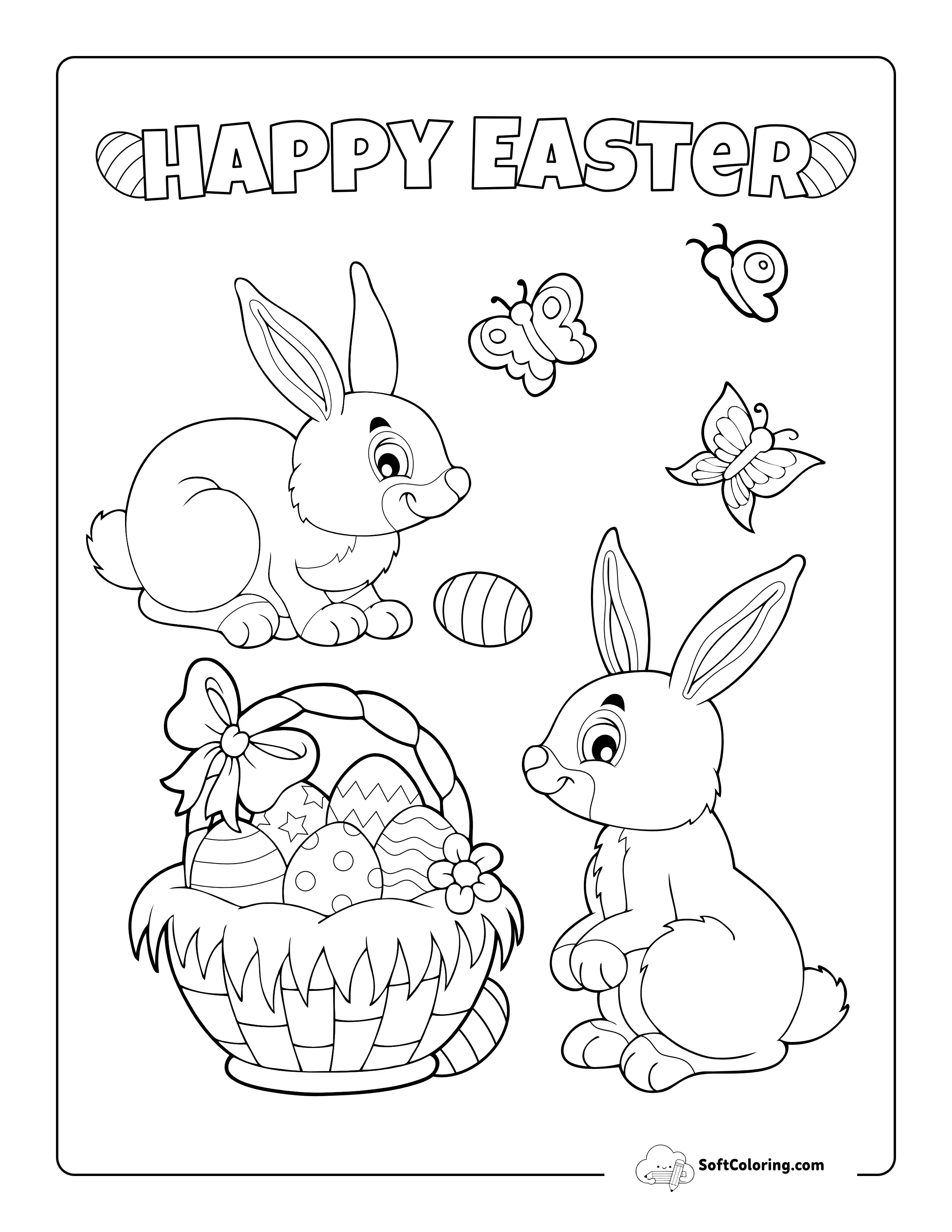 "Happy Easter" Bunnies Picture To Color