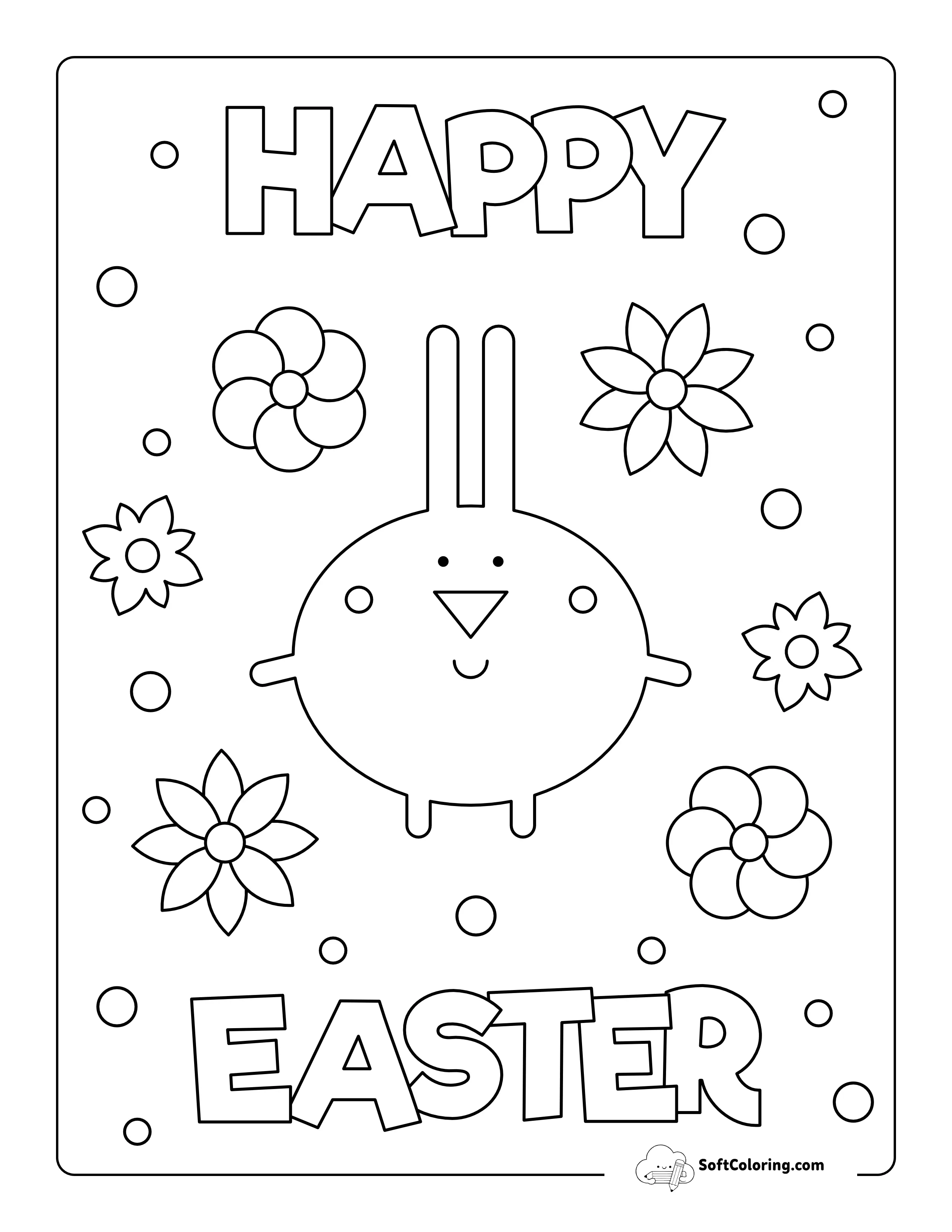 "Happy Easter" Cute Bunny Coloring Page For Kids