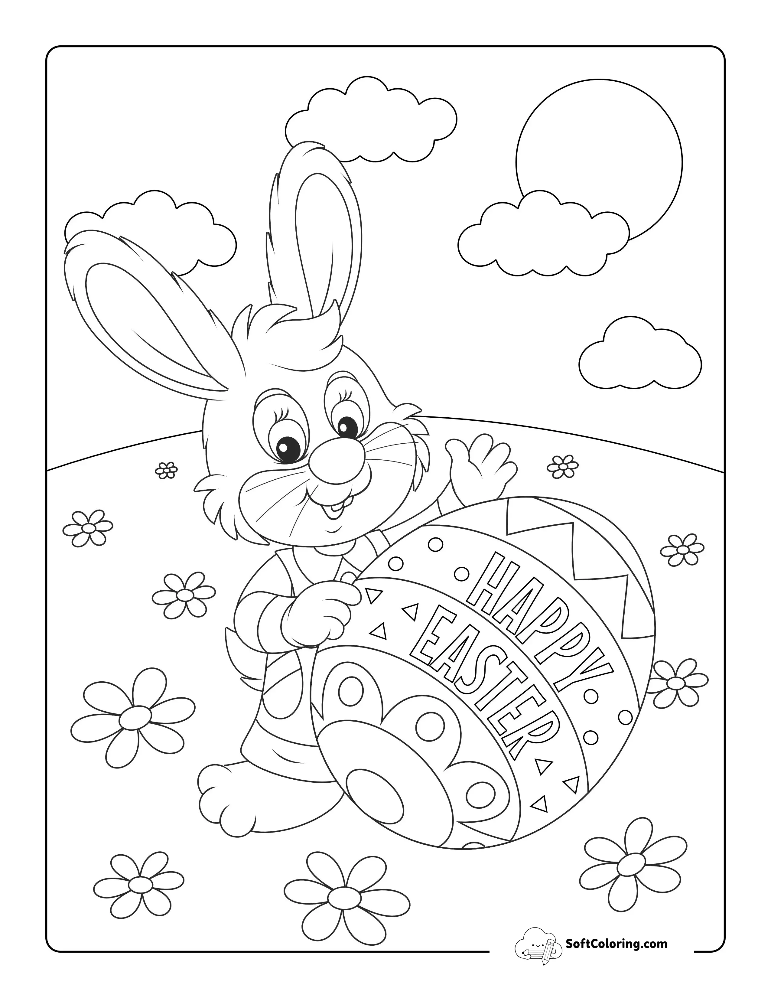 "Happy Easter" Coloring Page For Preschoolers