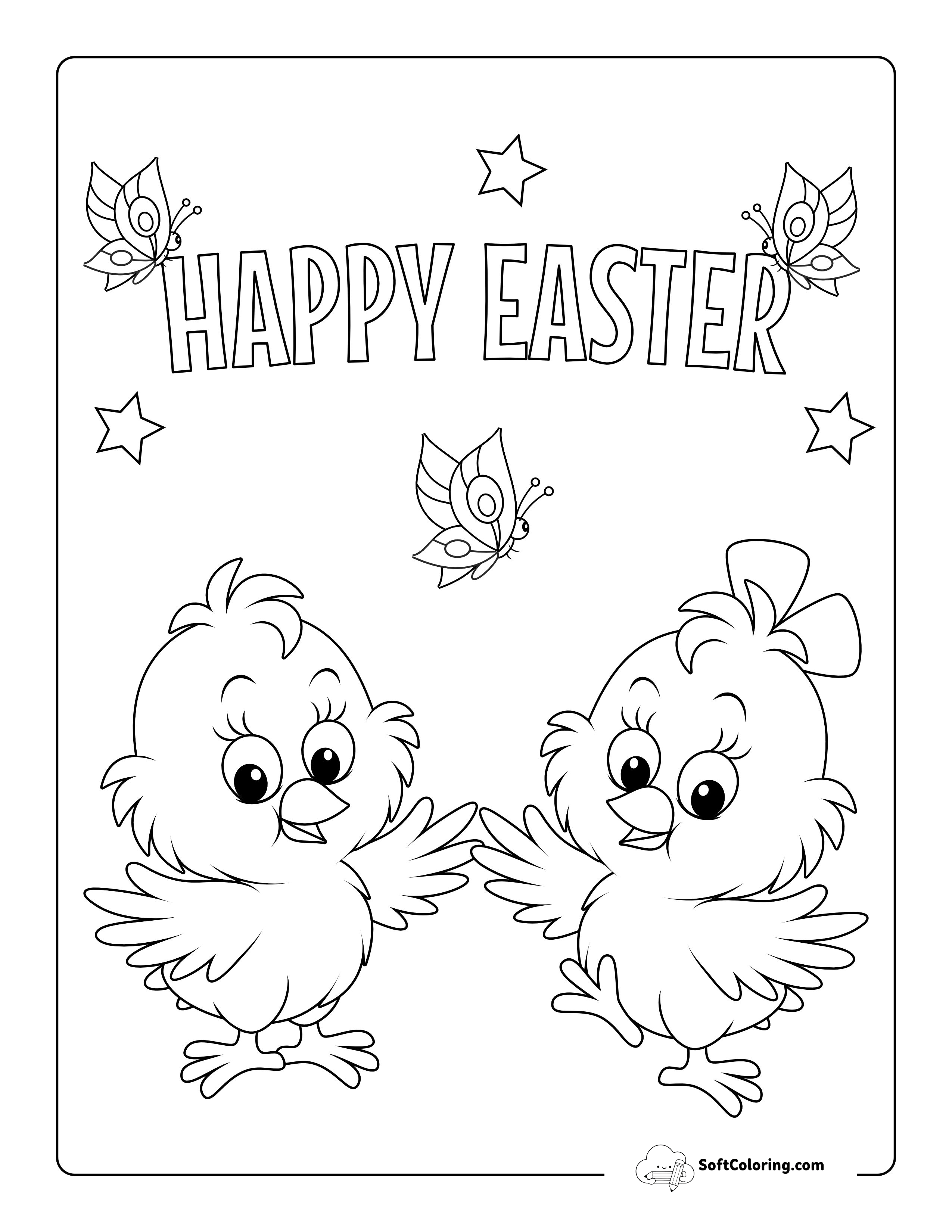 "Happy Easter" Chicks Coloring Page