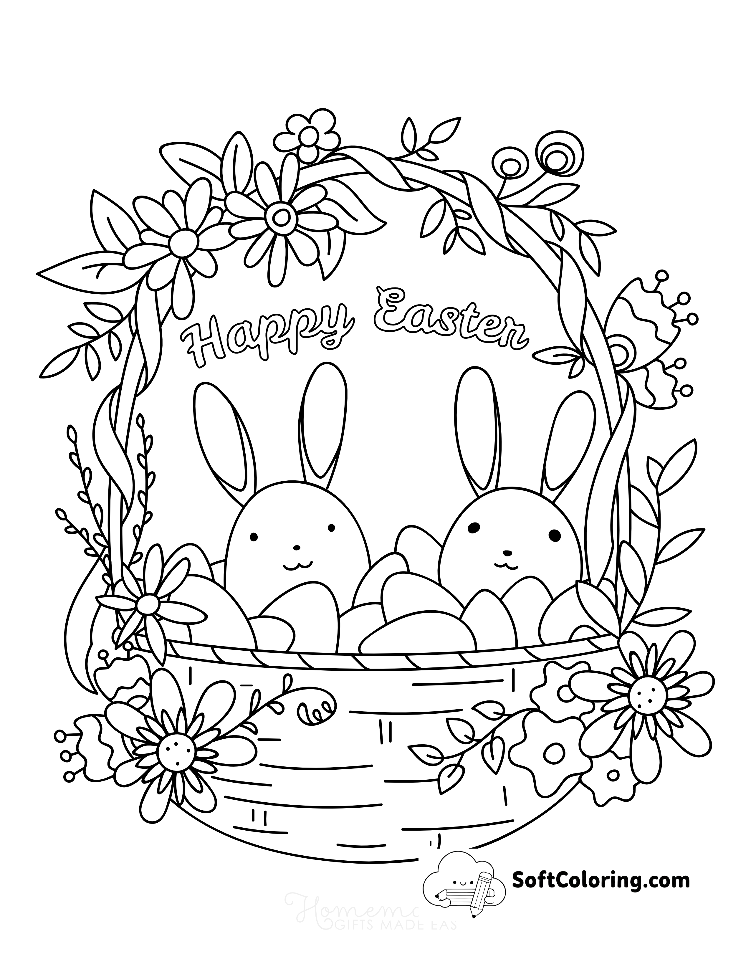Spring Easter Bunnies Coloring Sheet