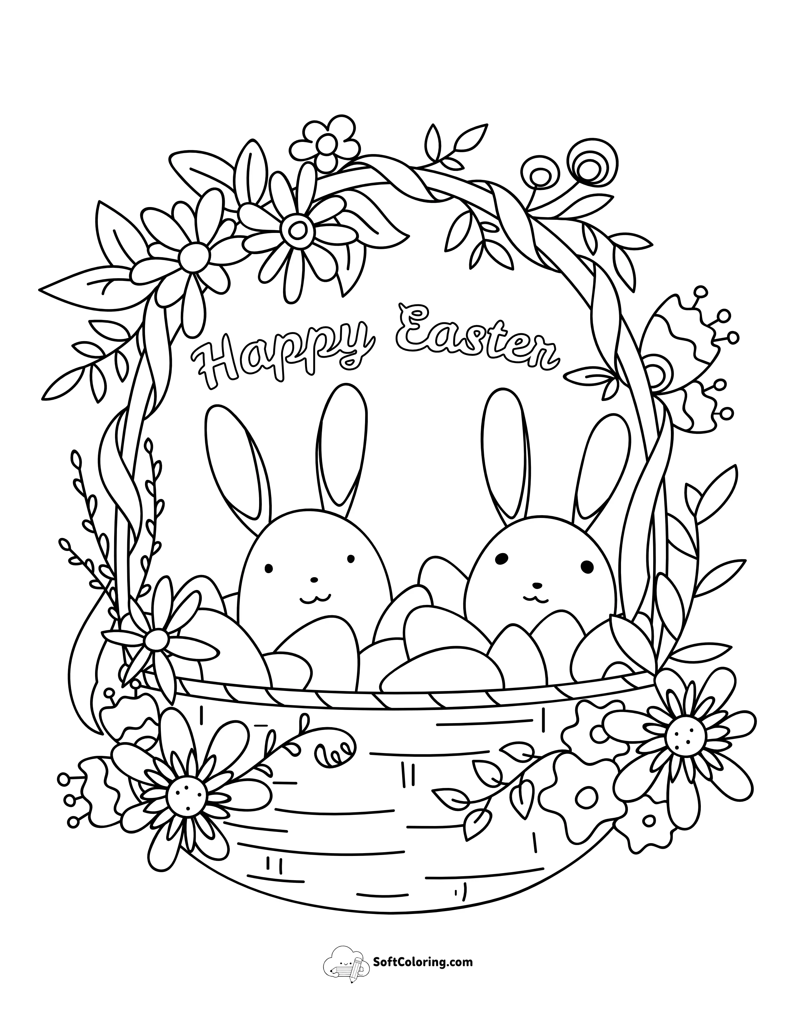 Spring Easter Bunnies Coloring Sheet