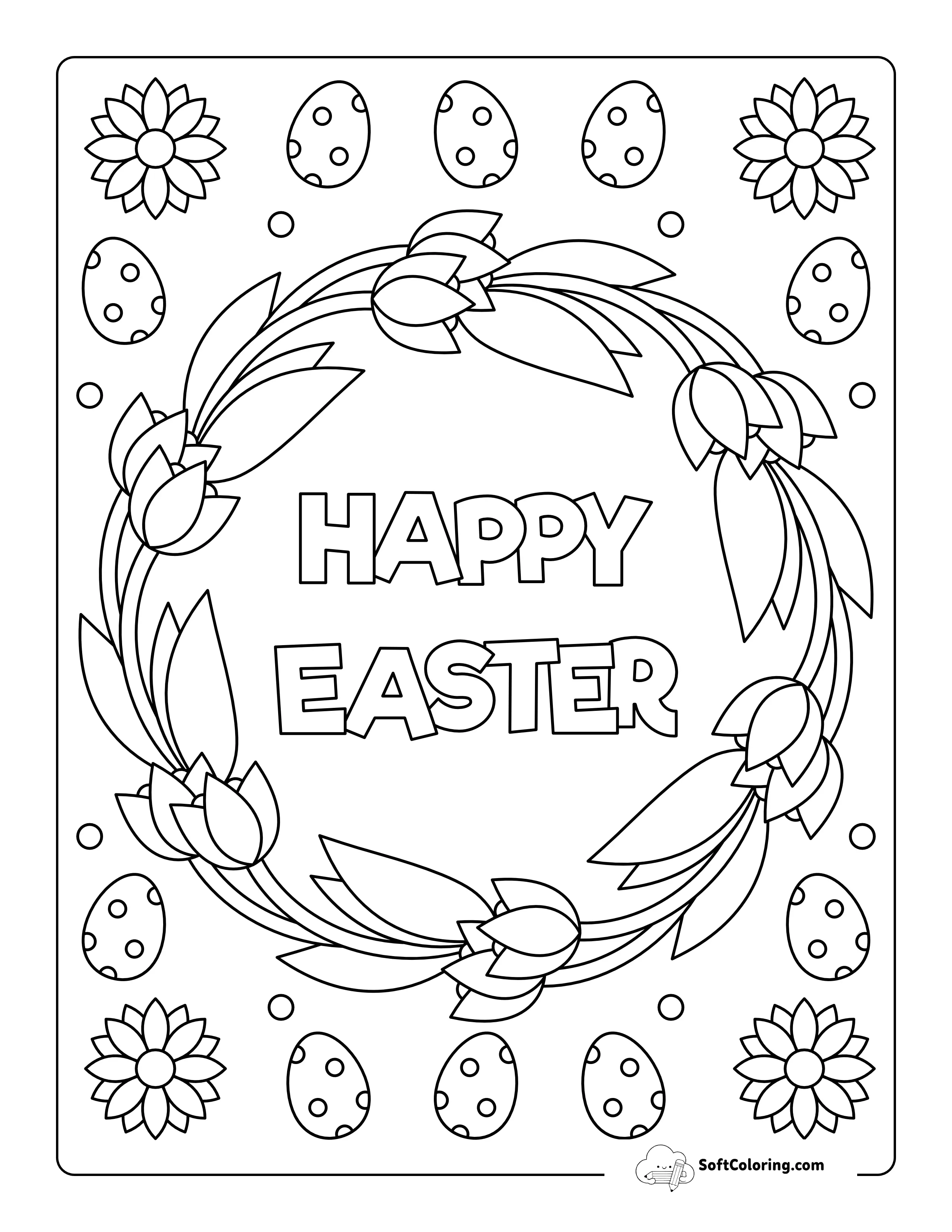 "Happy Easter" Wreath Coloring Page