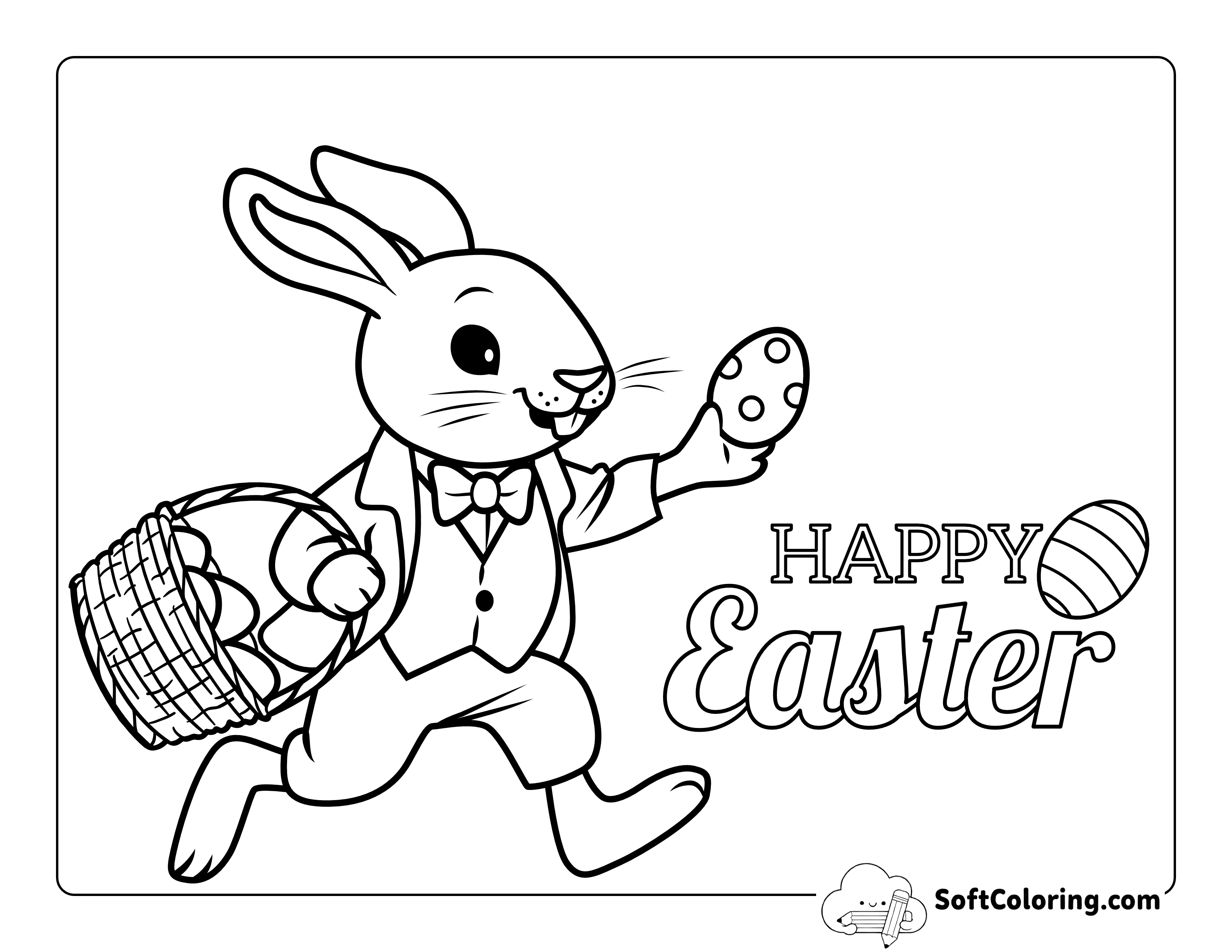 "Happy Easter" Bunny Rabbit Coloring Sheet